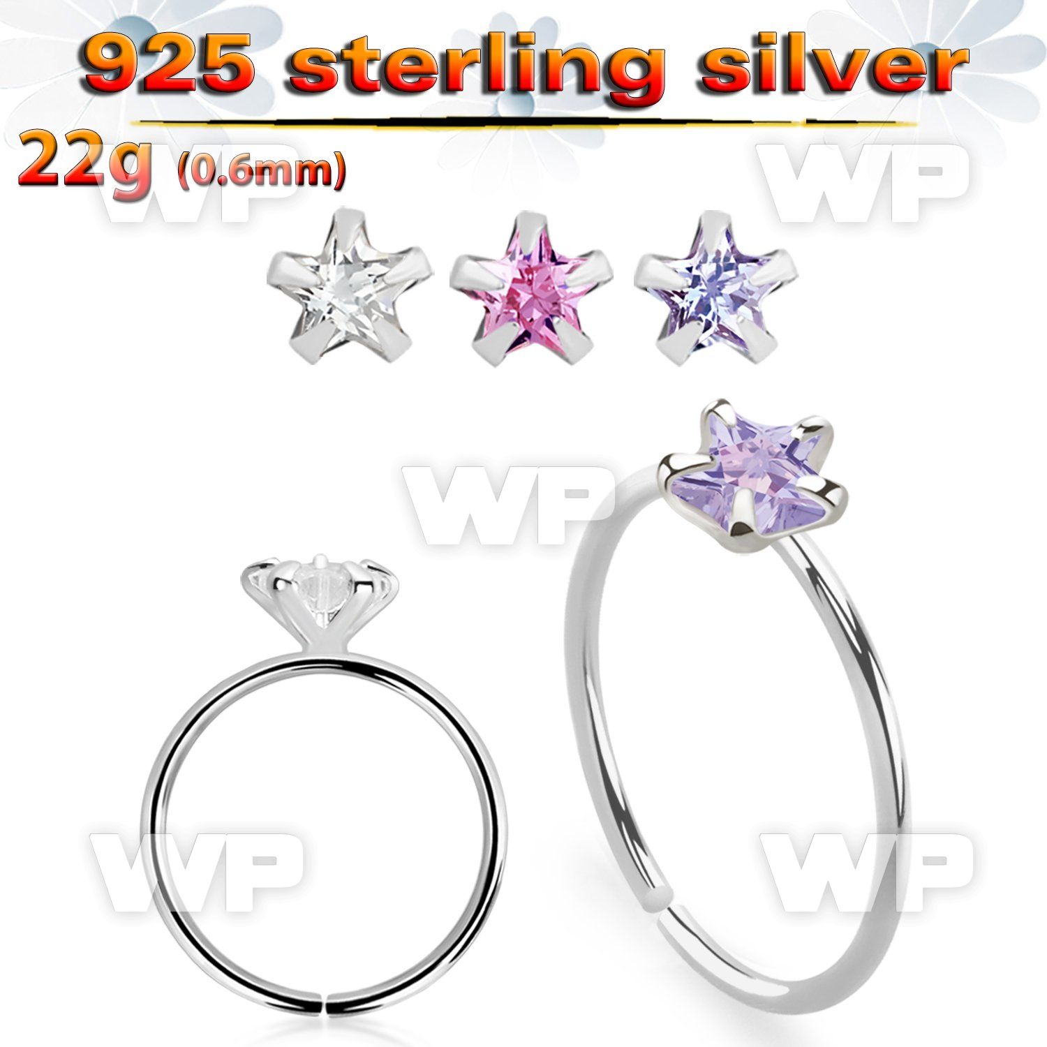 7ig3jkk silver seamless nose ring 22g star color cz