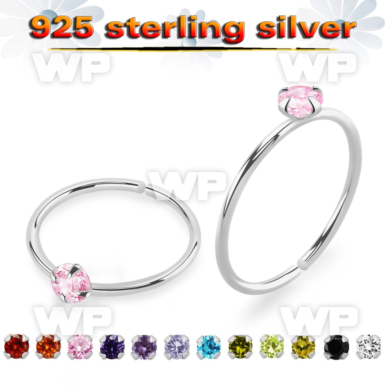 7igjkk 925 silver seamless nose ring 22g round cz