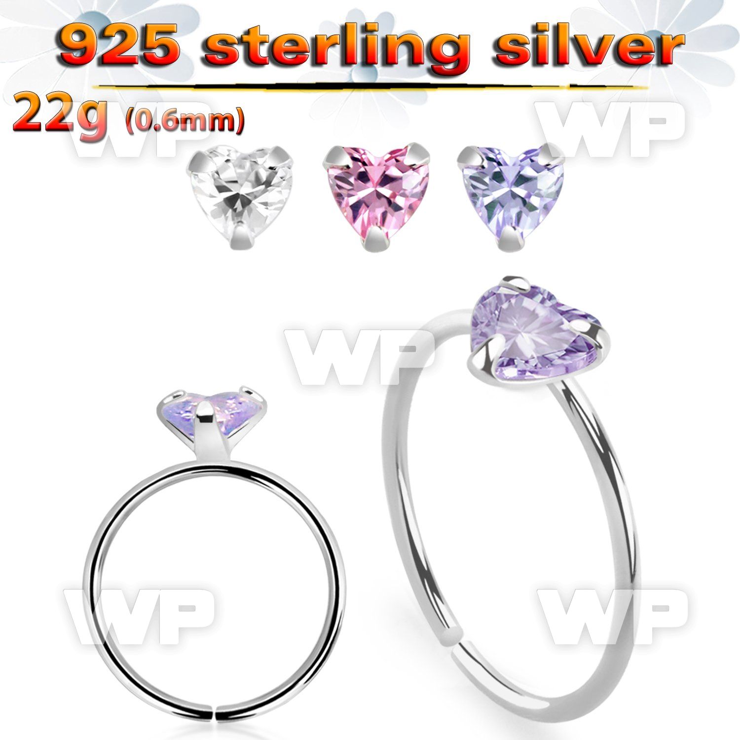 7igxjkk silver seamless nose ring 22g hearted color cz