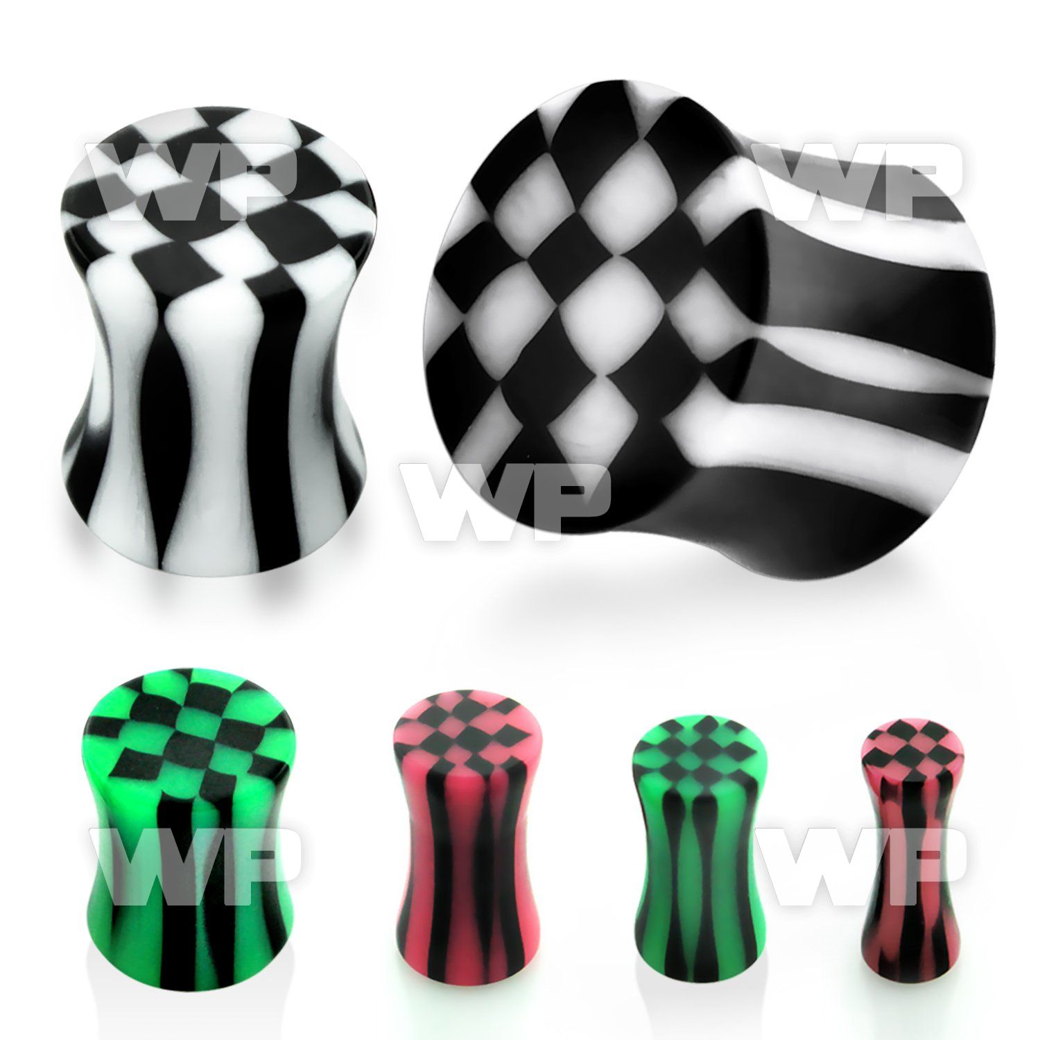 7m62 solid acrylic double flare saddle plugblack white check ear lobe piercing