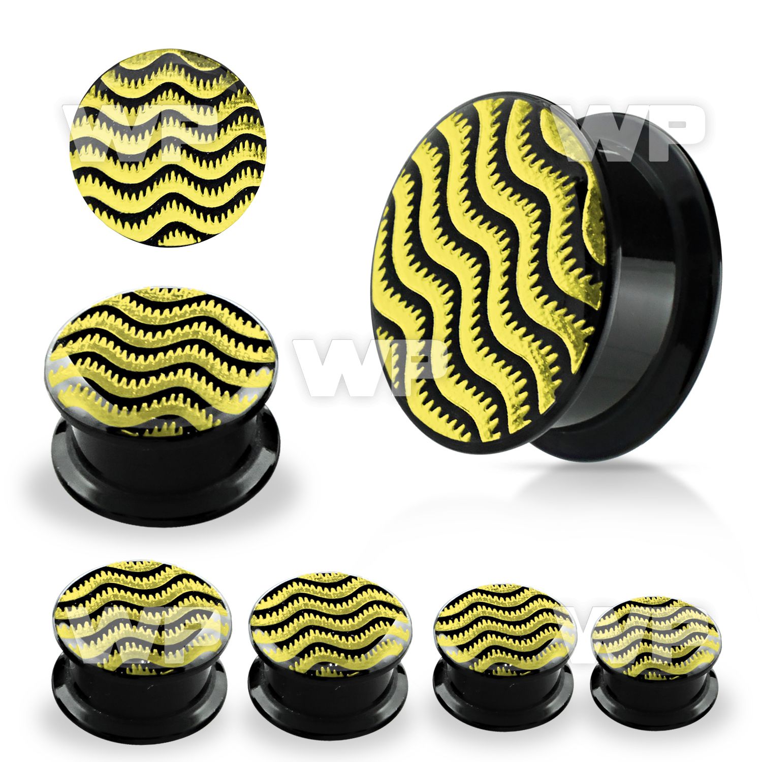 7m86 black acrylic picture plug internal threading wavy stripe ear lobe piercing