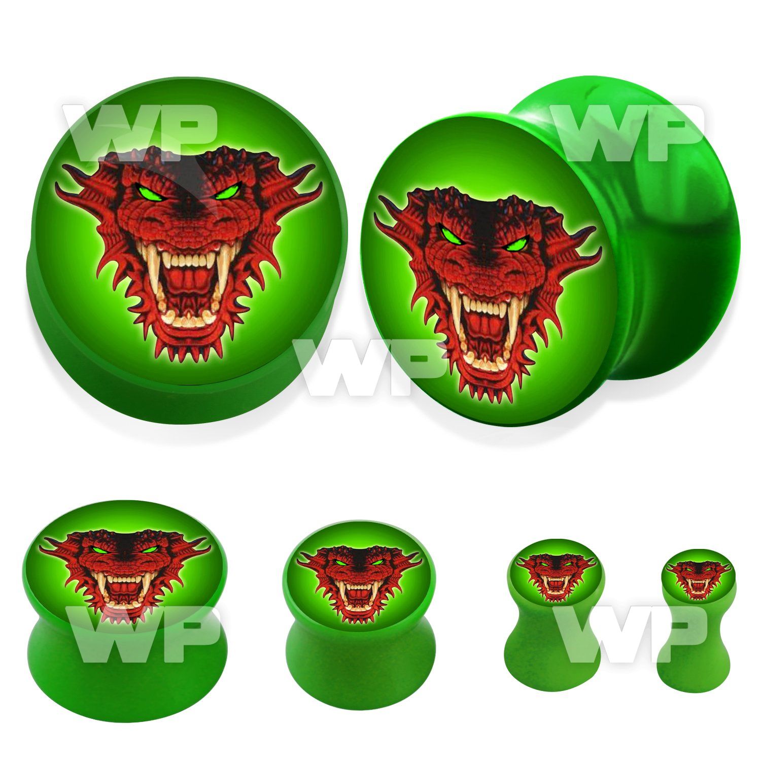 7mi1ai poison green acrylic double flare picture plug red dragon ear lobe piercing