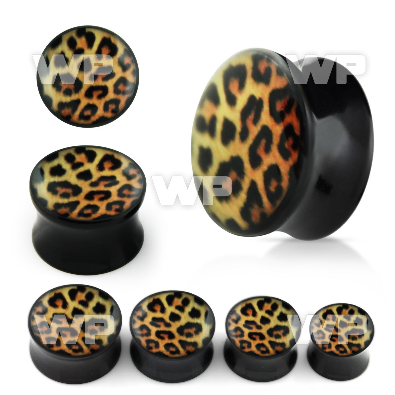 7miaa black acrylic double flare saddle plug leopard fur pictur ear lobe piercing