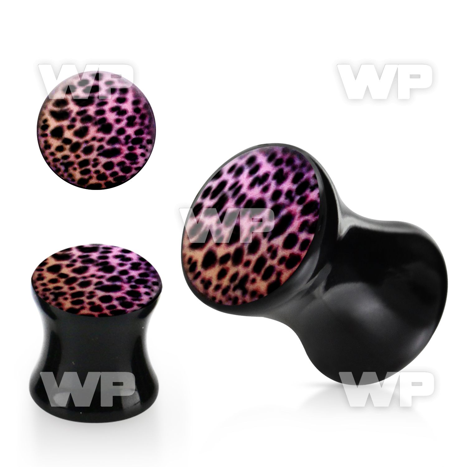 7mig black acrylic double plug pink black leopard print pict ear lobe piercing