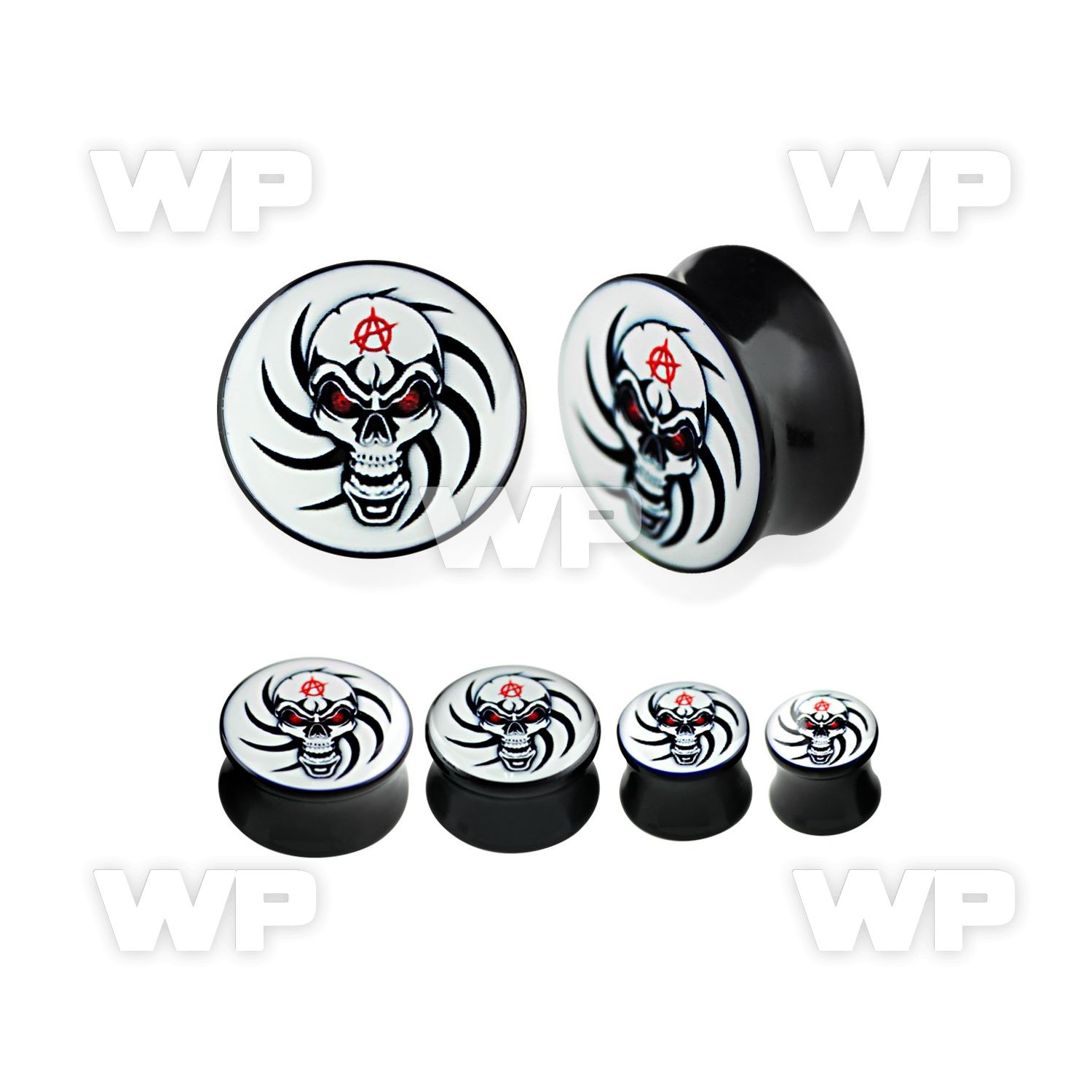 7miqq black acrylic double flare saddle plug skull picture in ear lobe piercing