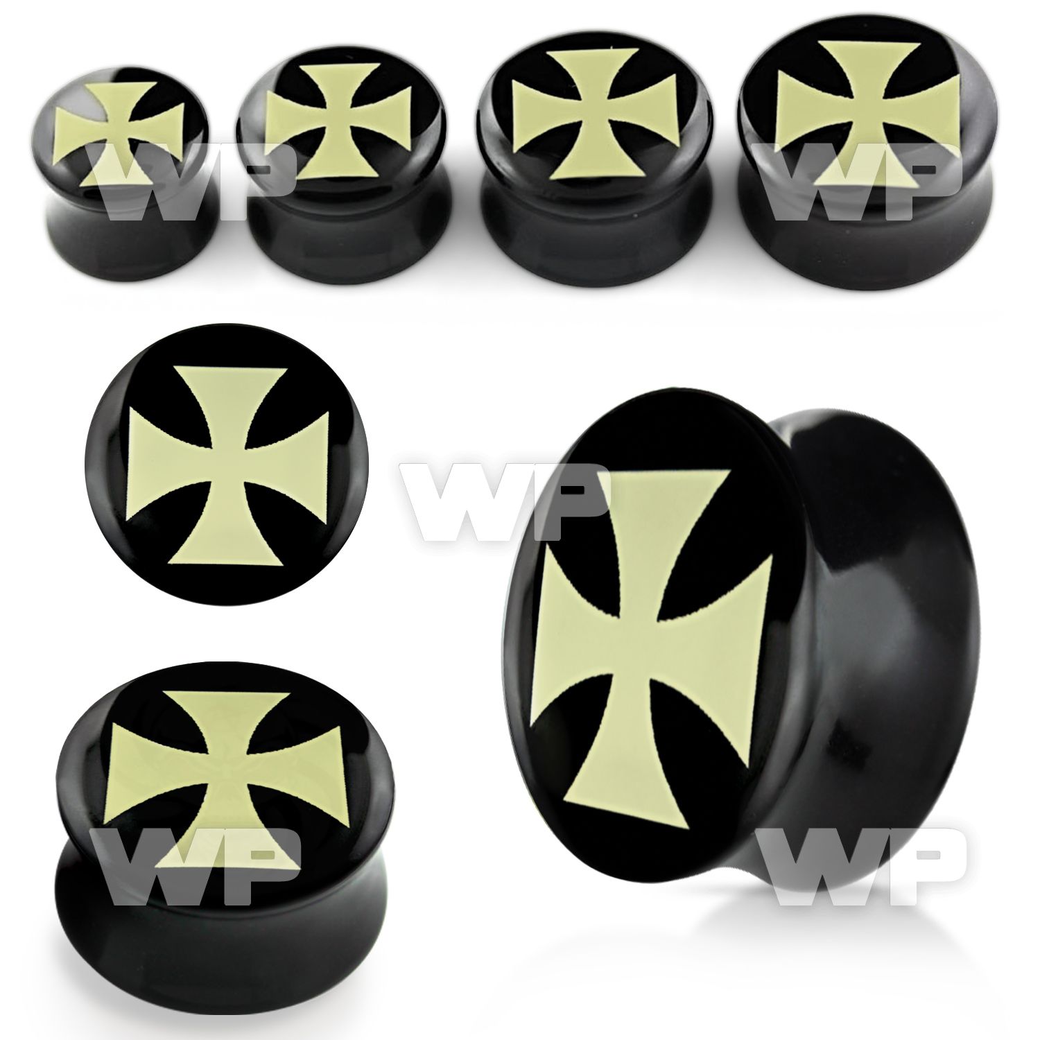 7mirr black acrylic double flare saddle plug white iron cross ear lobe piercing
