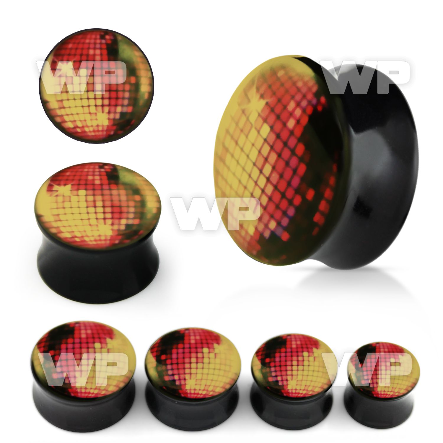 7mivv black acrylic double flare saddle plug pink disco ball ear lobe piercing