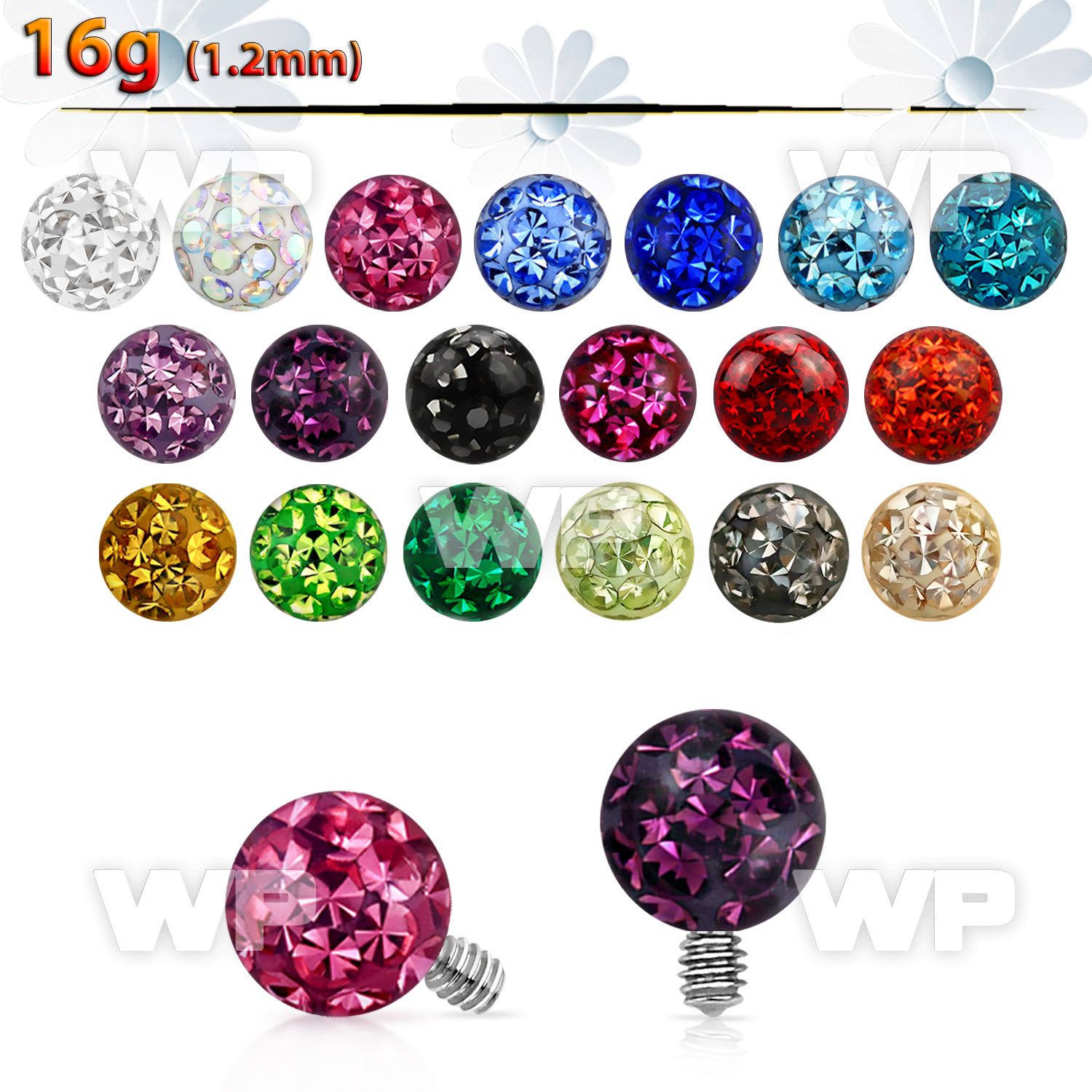 81da03 4mm ball shaped multi crystal dermal top epoxy cover for surface piercing