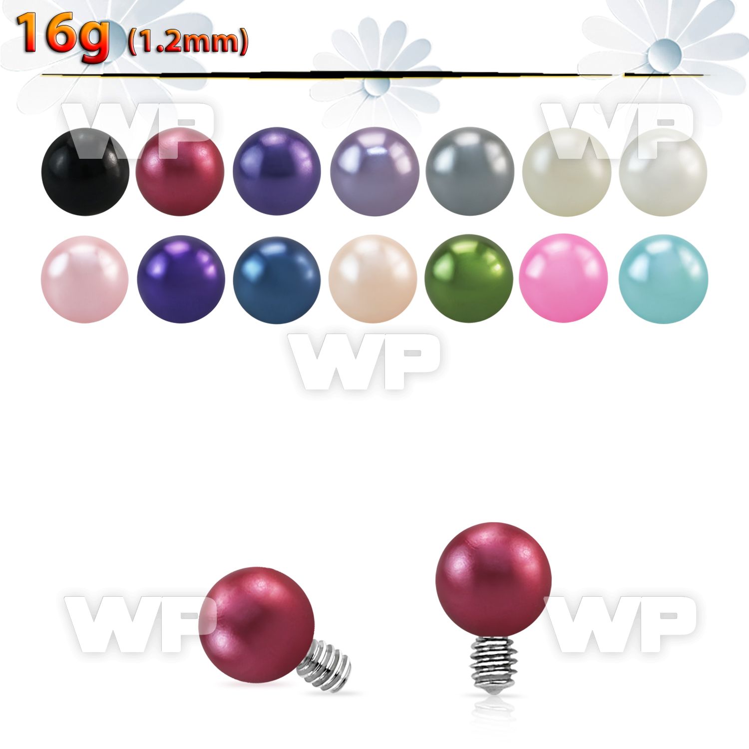 81maz 3mm faux pearl ball dermal top for internally threaded helix piercing
