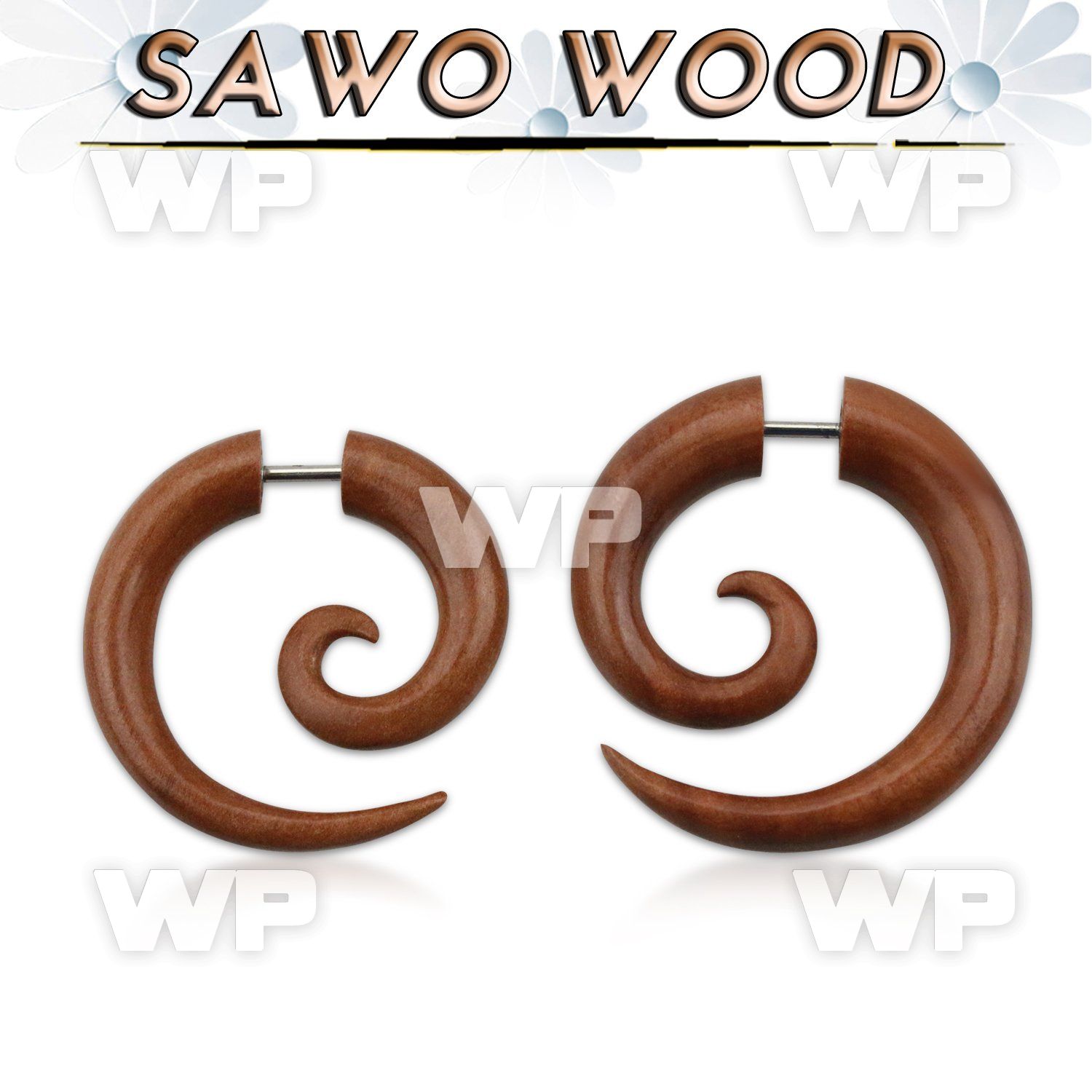 83m3o sawo wood fake cheater plug in spiral shape 1 2mm 316l ear lobe piercing