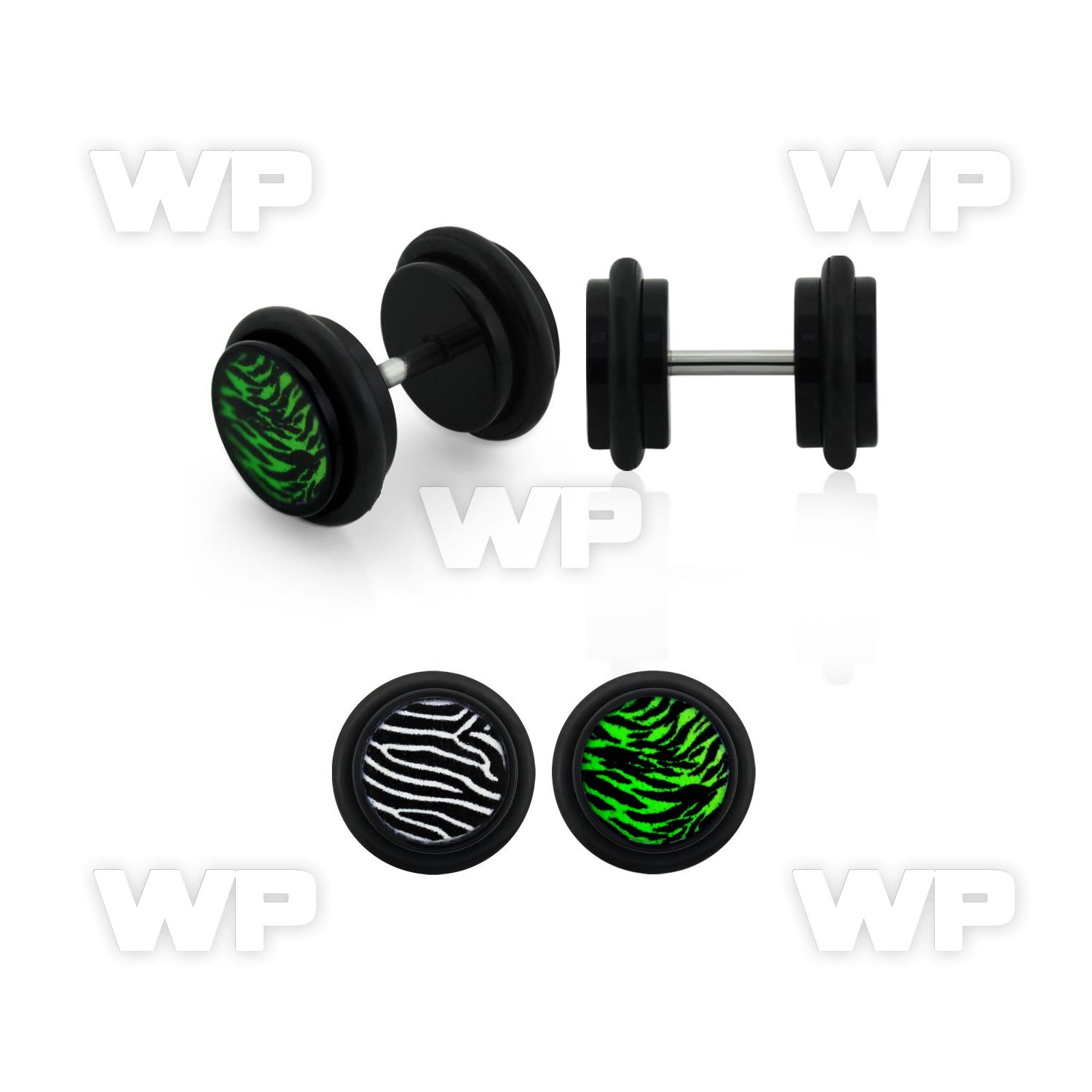 8b7ia9 black acrylic fake logo plug zebra stripe print extra belly piercing