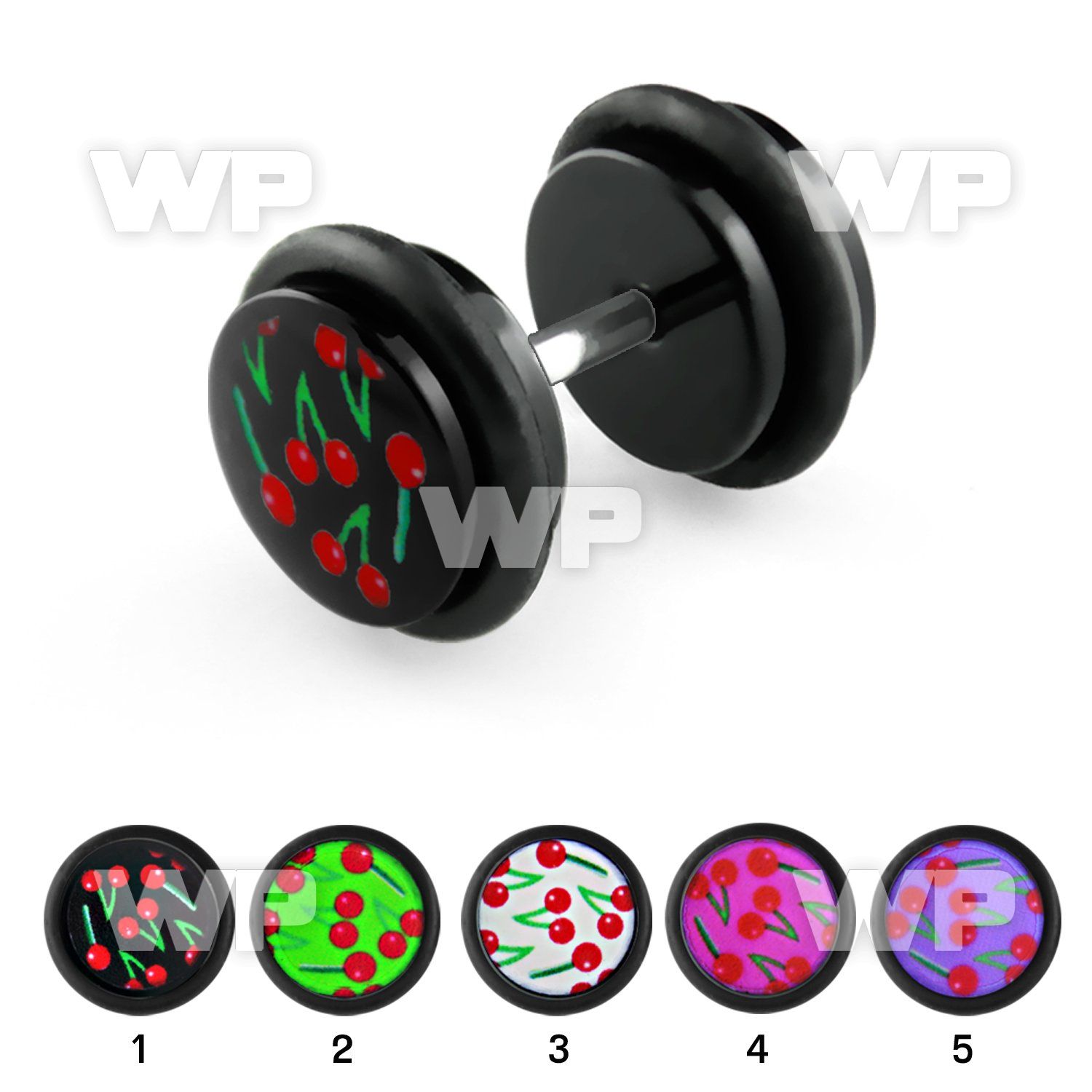 8b7iae black acrylic fake logo plug cherries logo extra flat belly piercing