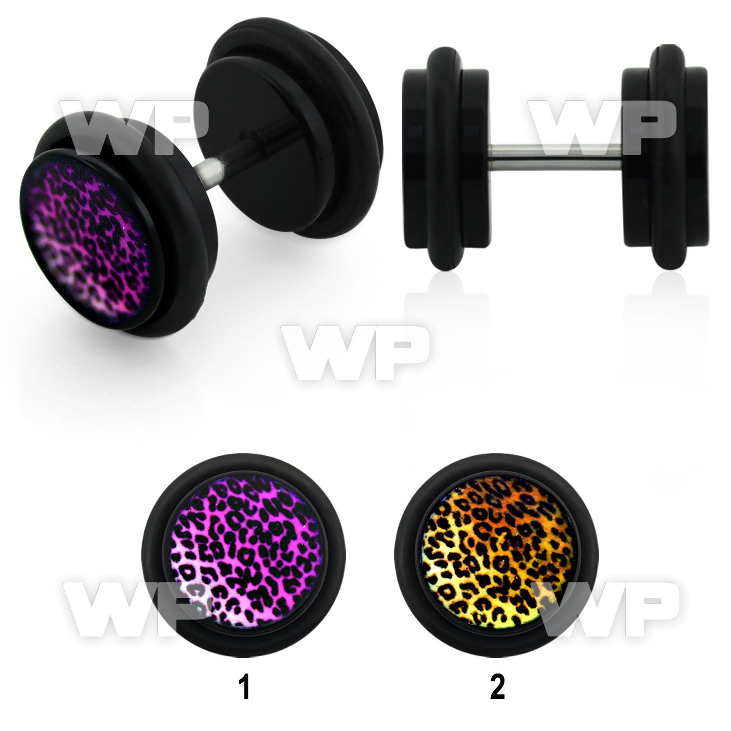 8b7iaep black acrylic fake logo plug leopard fur logo extra fla belly piercing