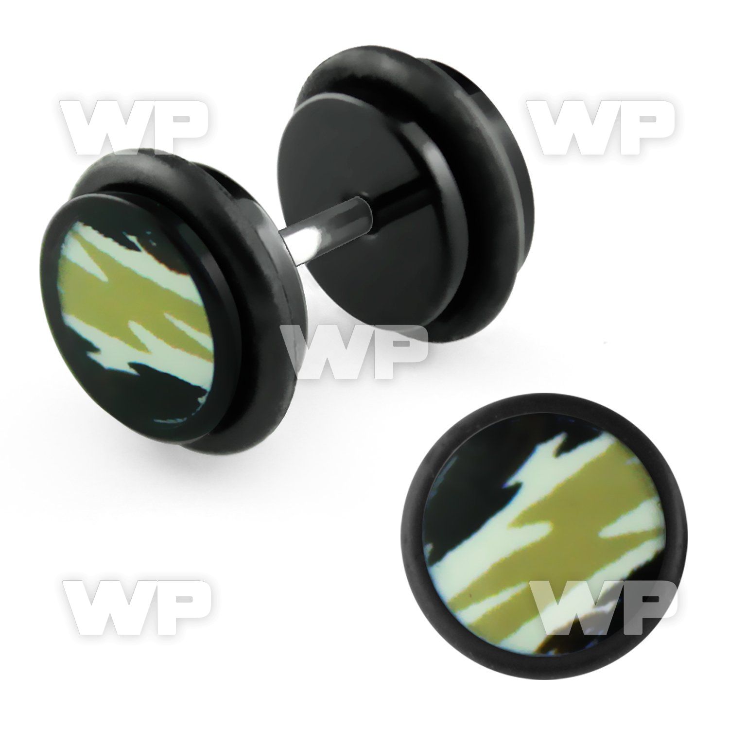 8b7iak black acrylic fake logo plug camouflage pattern logo belly piercing