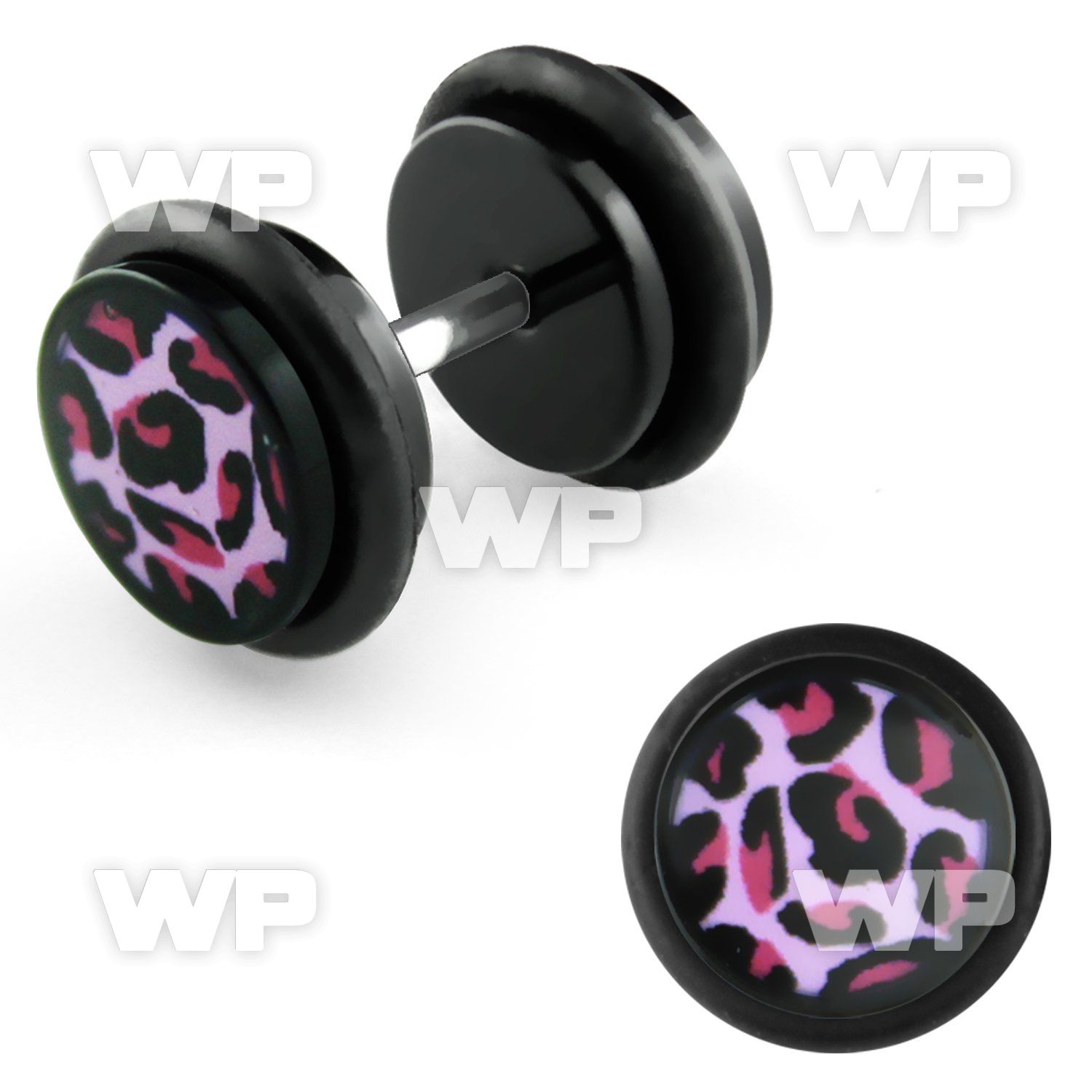 8b7ias black acrylic fake logo plug pink leopard logo extra belly piercing