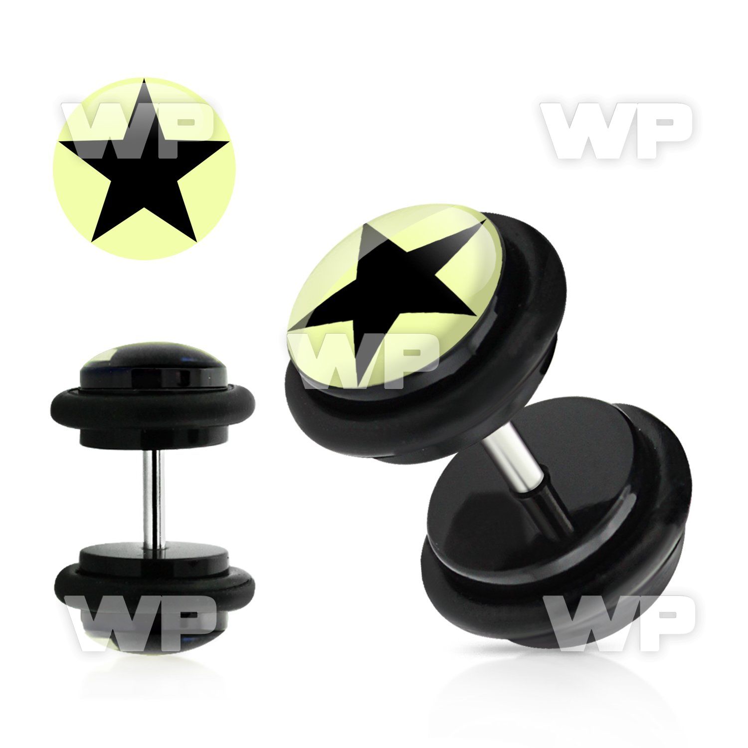 8bqiae0 acrylic fake plug black star logo o ring s size 8mm belly piercing