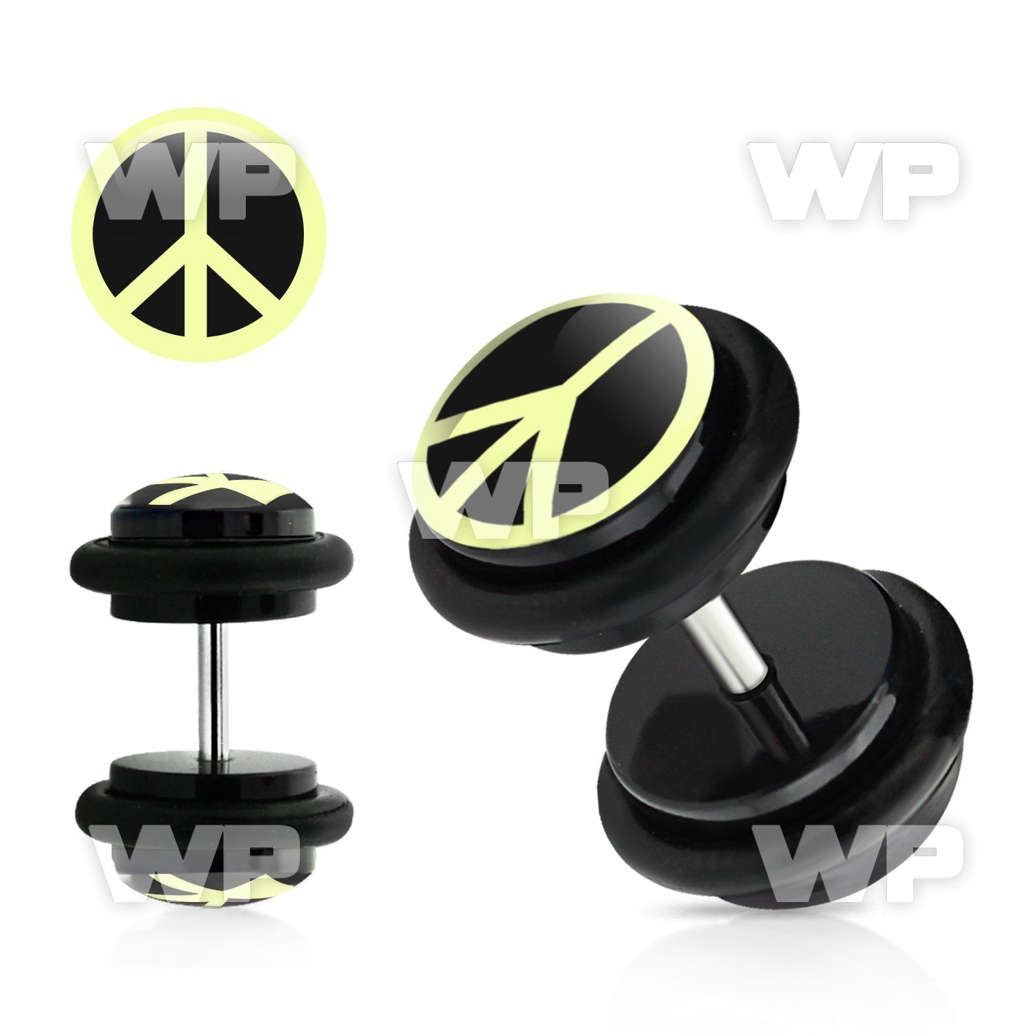 8bqiael acrylic fake plug black white peace symbol o ring s siz ear lobe piercing