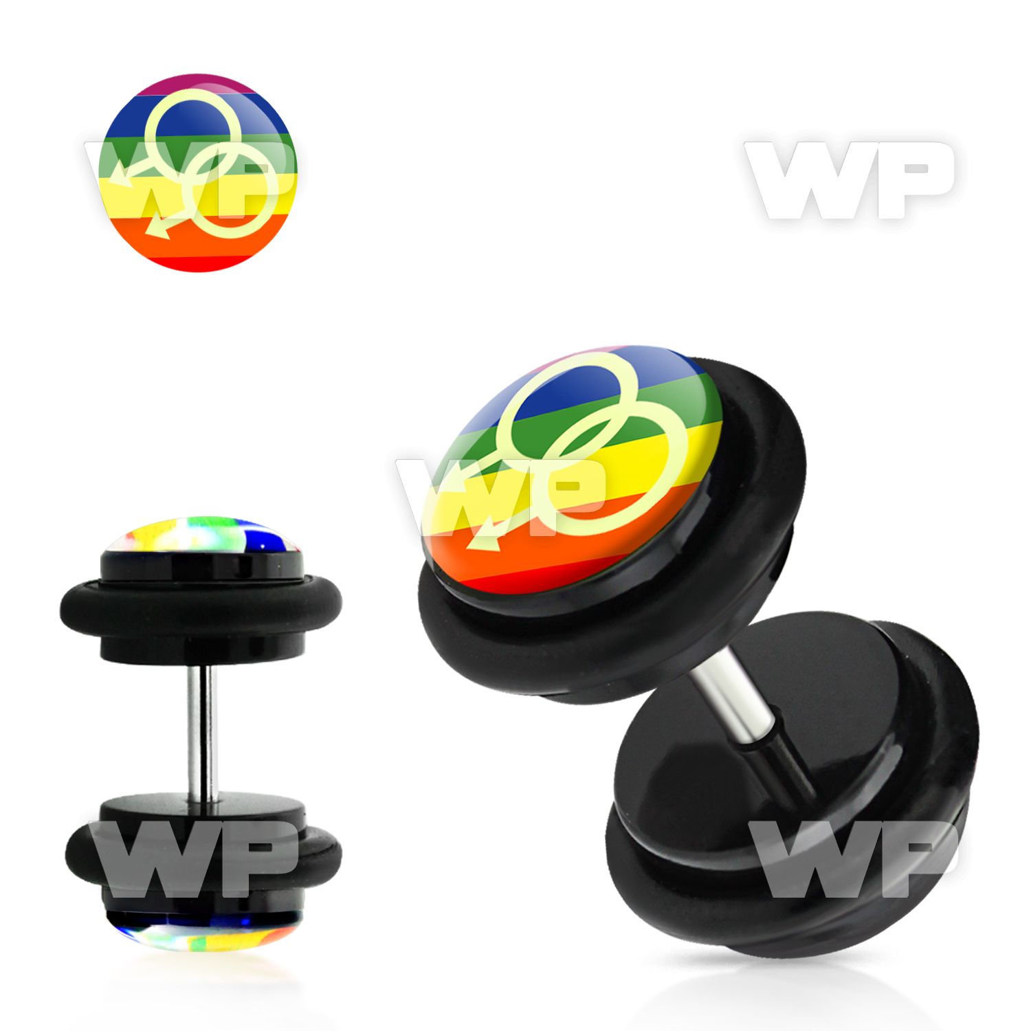 8bqiaep acrylic fake plug double male sign on rainbow logo o ring belly piercing