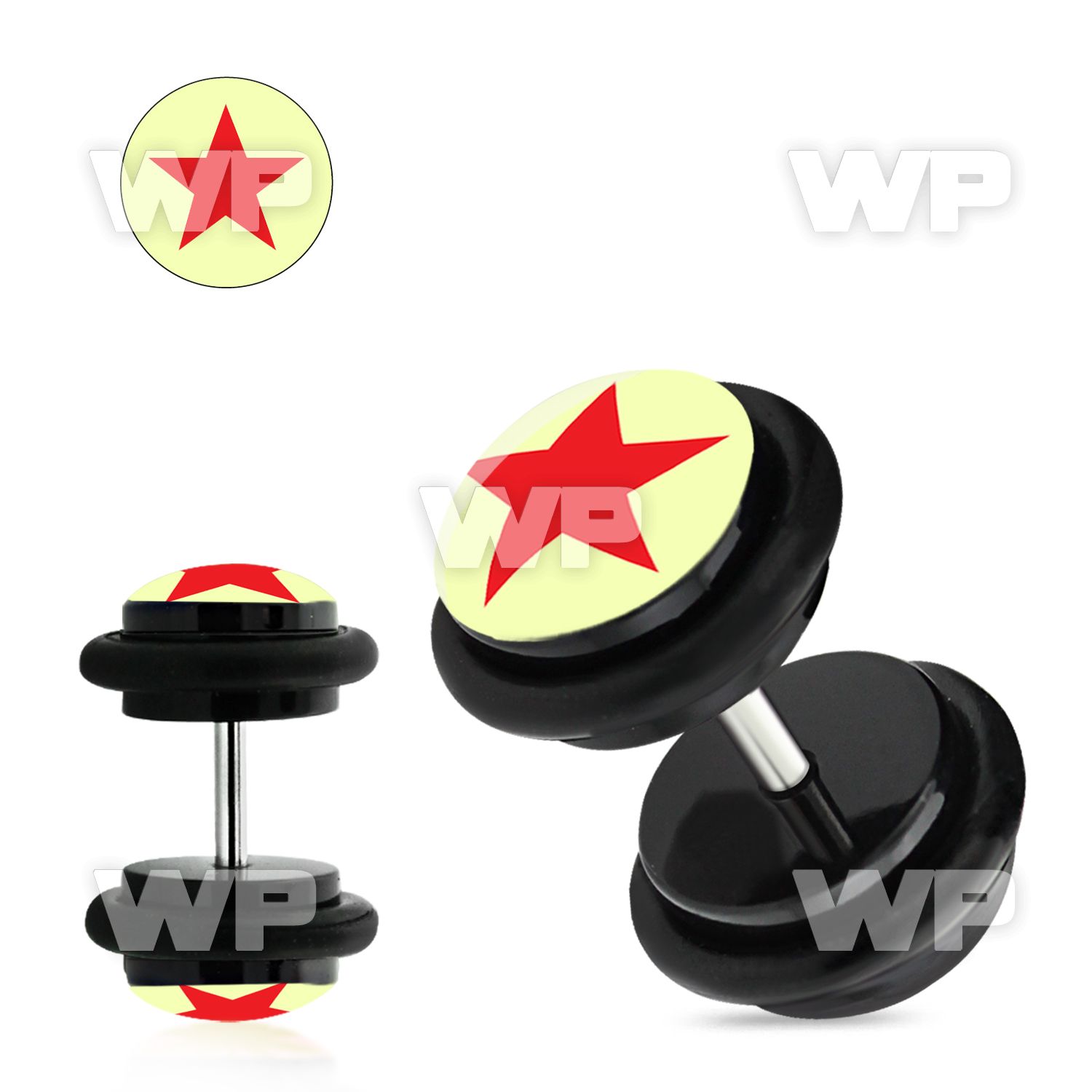 8bqiaes acrylic fake plug red star logo o ring s size 8mm belly piercing