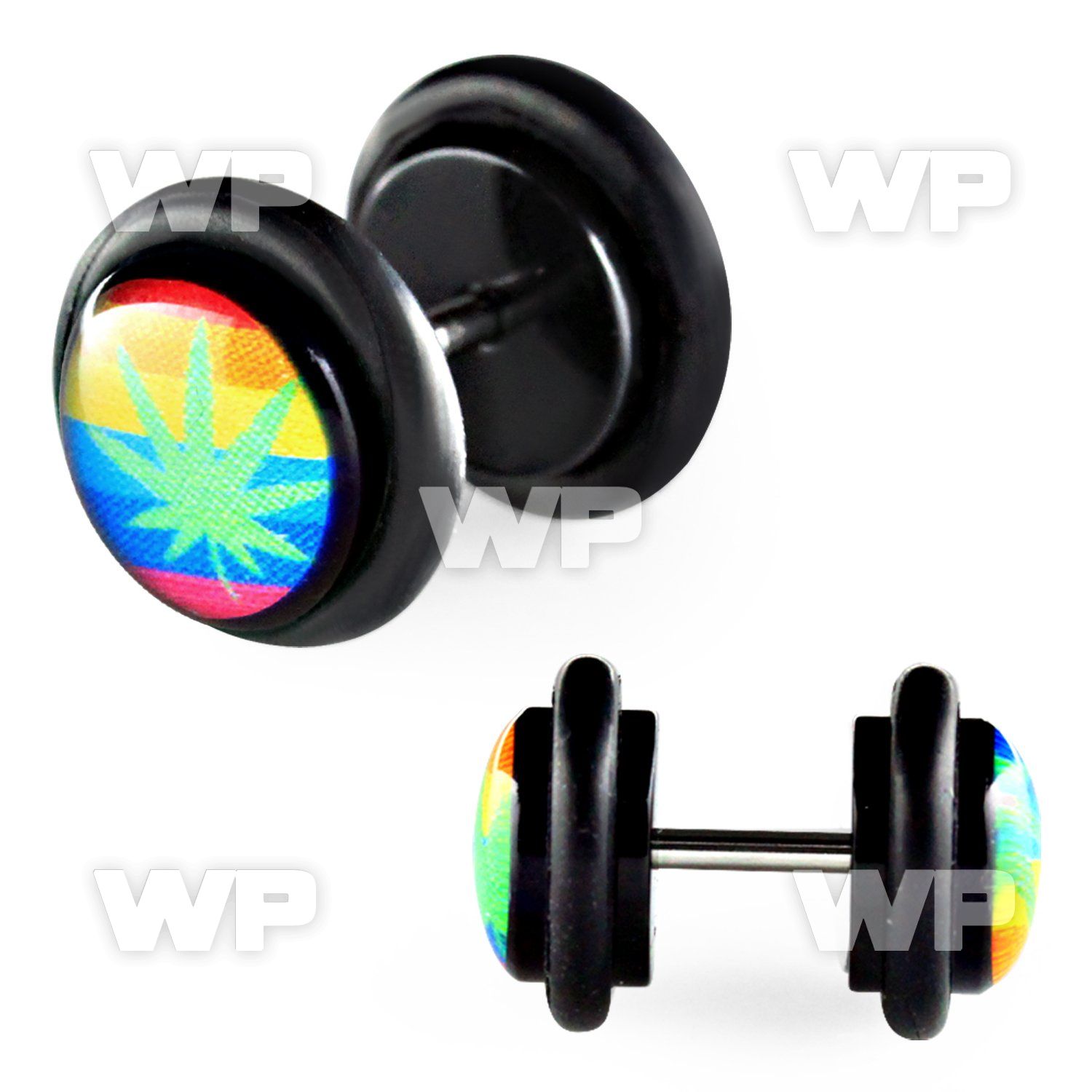 8bqiak acrylic fake plug marijuana on rainbow logo o ring s size belly piercing