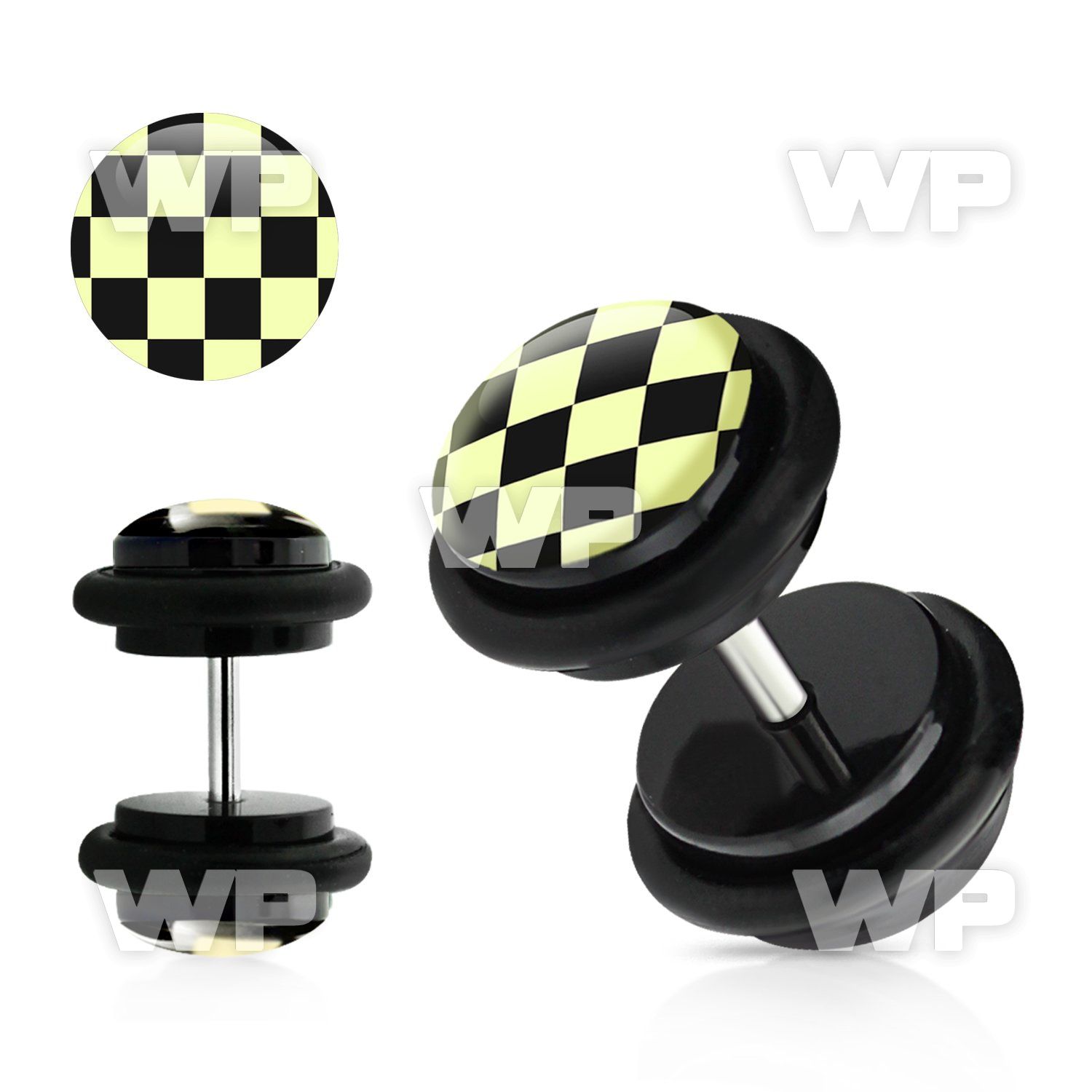 8bqiaks acrylic fake plug black white checkers design logo o ri belly piercing