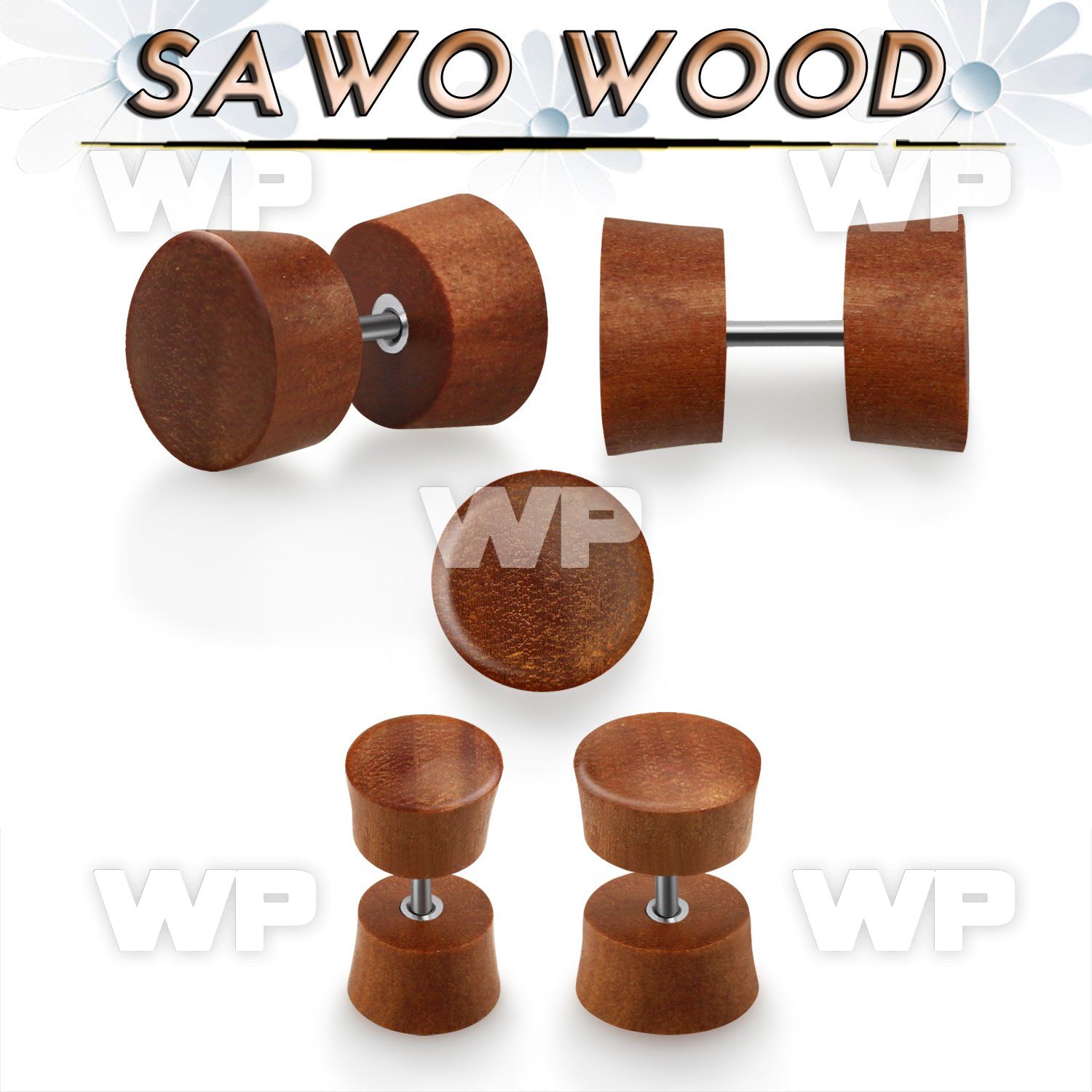 8m3o5 sawo wood fake cheater plug surgical steel post ear lobe piercing
