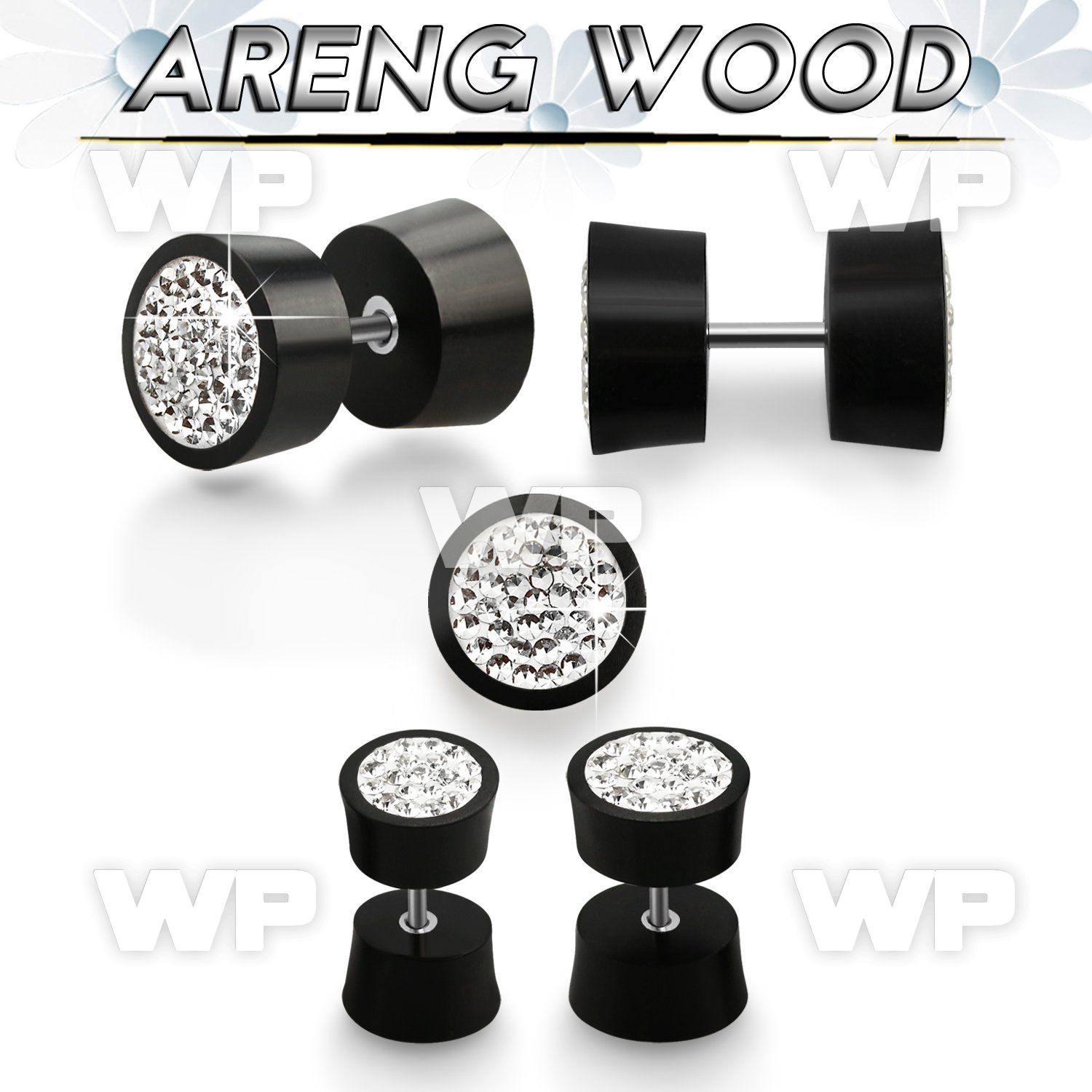 8m7aj6 black areng wood fake cheater plug ferido glued multi ear lobe piercing