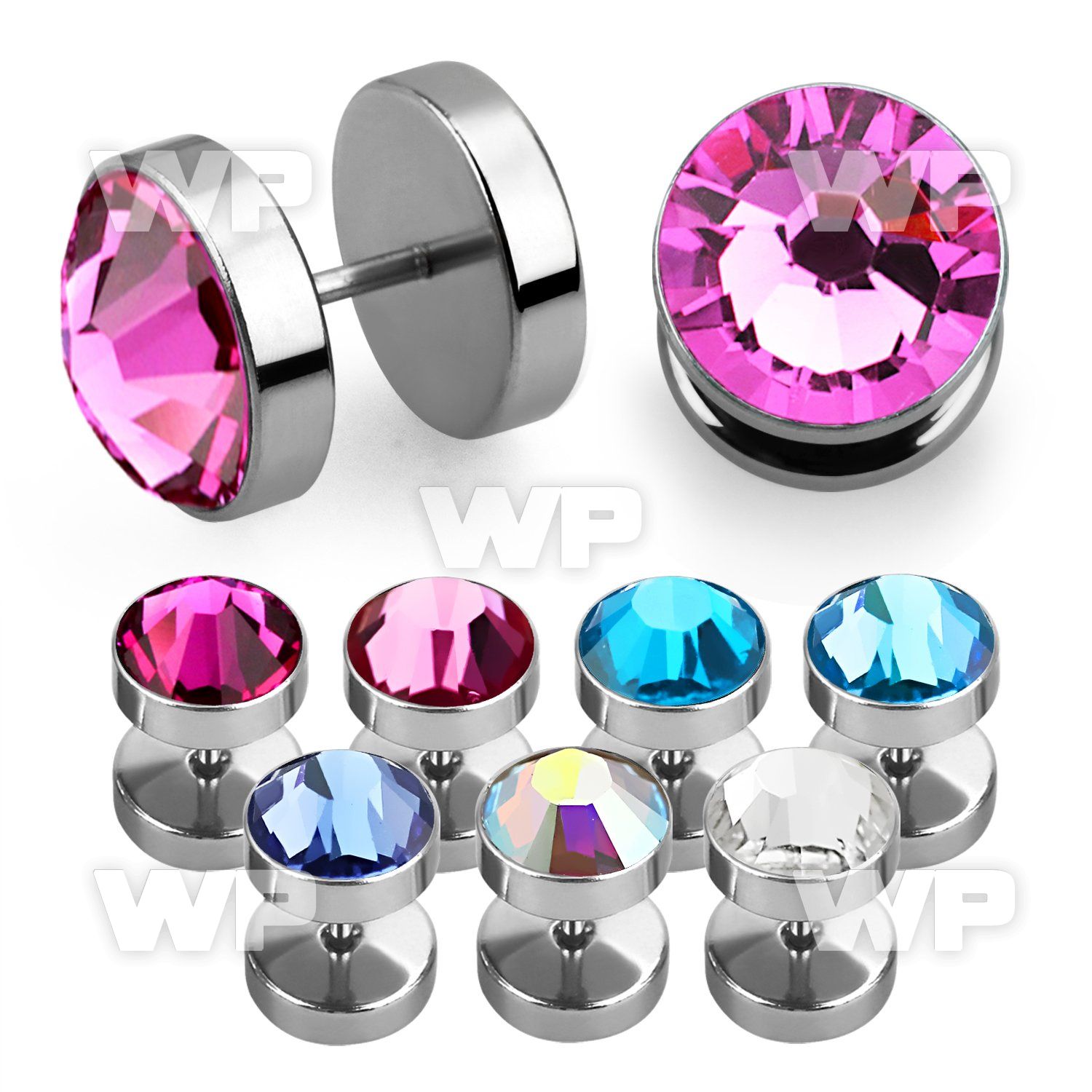 8md4t 316l steel fake cheater plug press fit dome flat crystal ear lobe piercing
