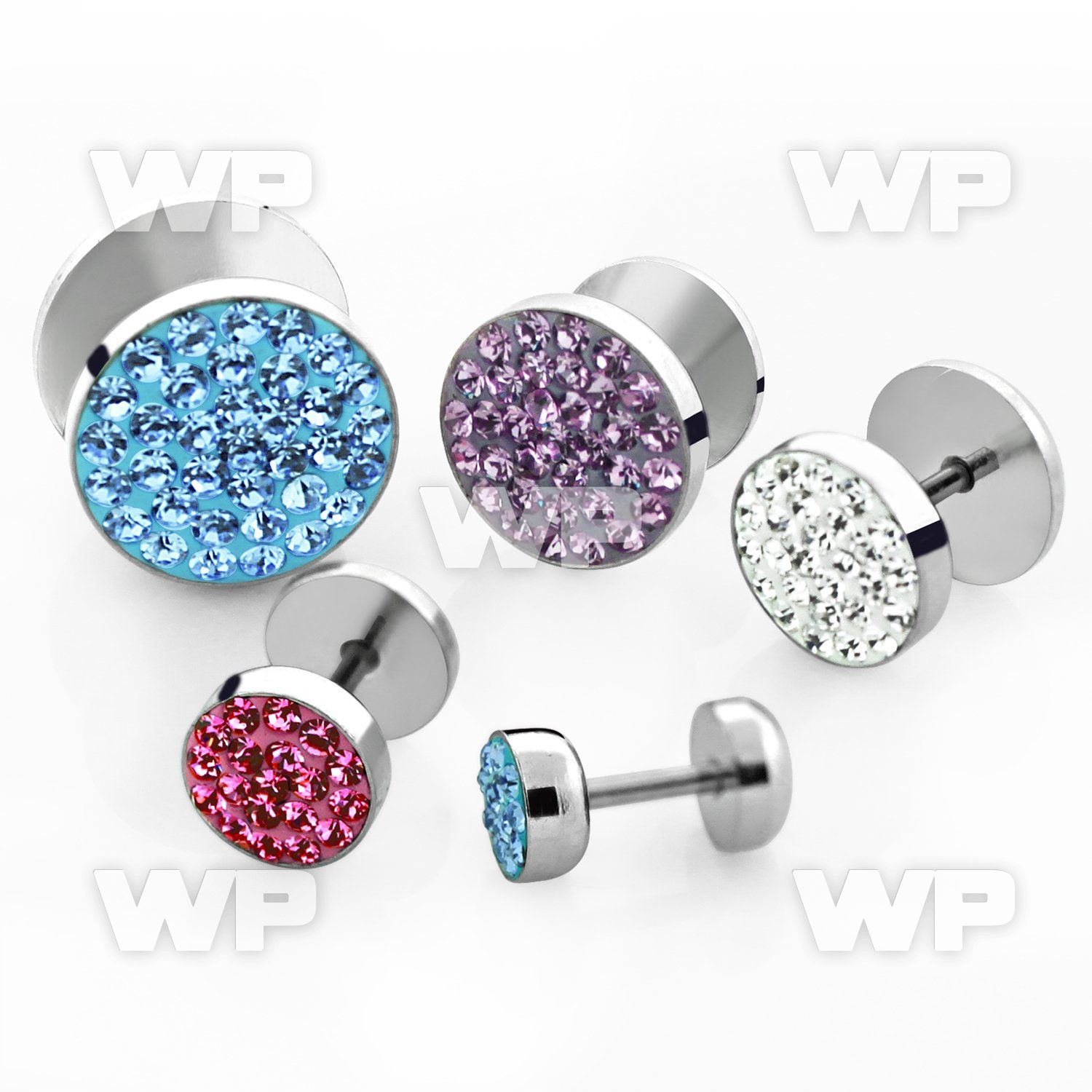 8md6 steel fake plug clear multi crystal flat top belly piercing