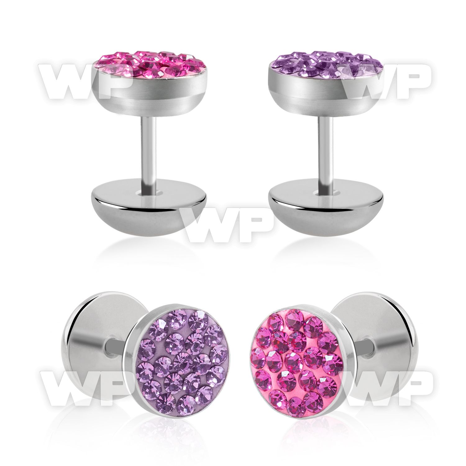 8md6 steel fake plug clear multi crystal flat top belly piercing