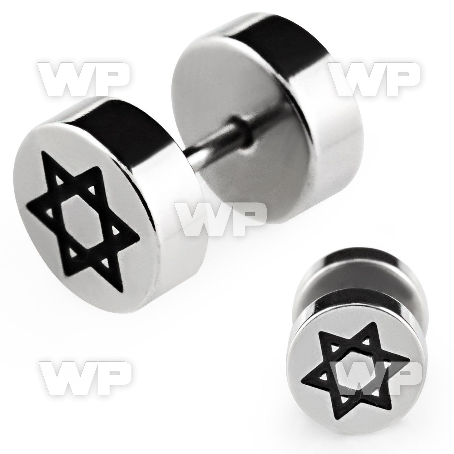 8met steel fake plug laser edged star of david logo on one of belly piercing