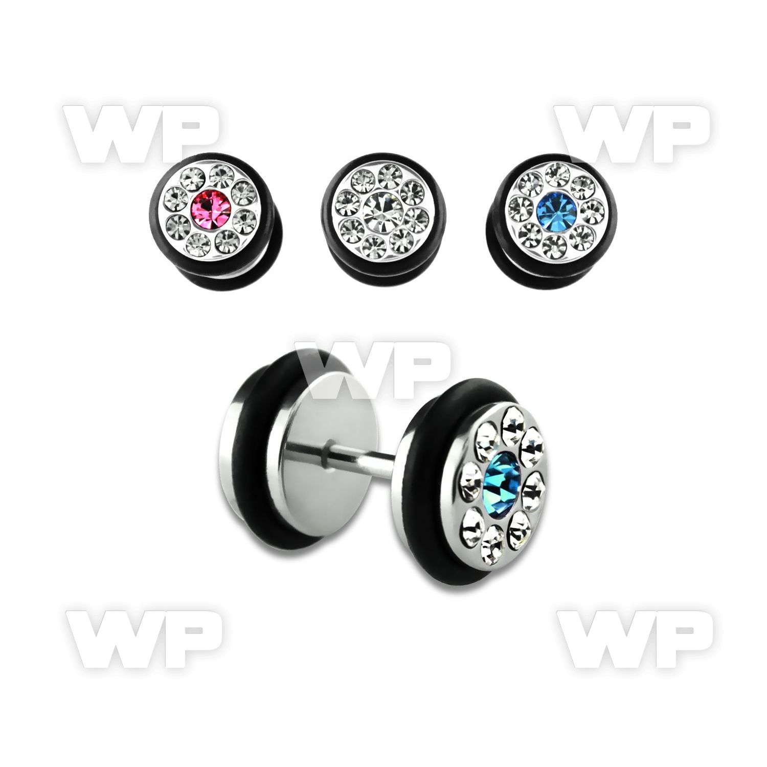 8mf6 steel fake plug o ring s crystals on the front size belly piercing
