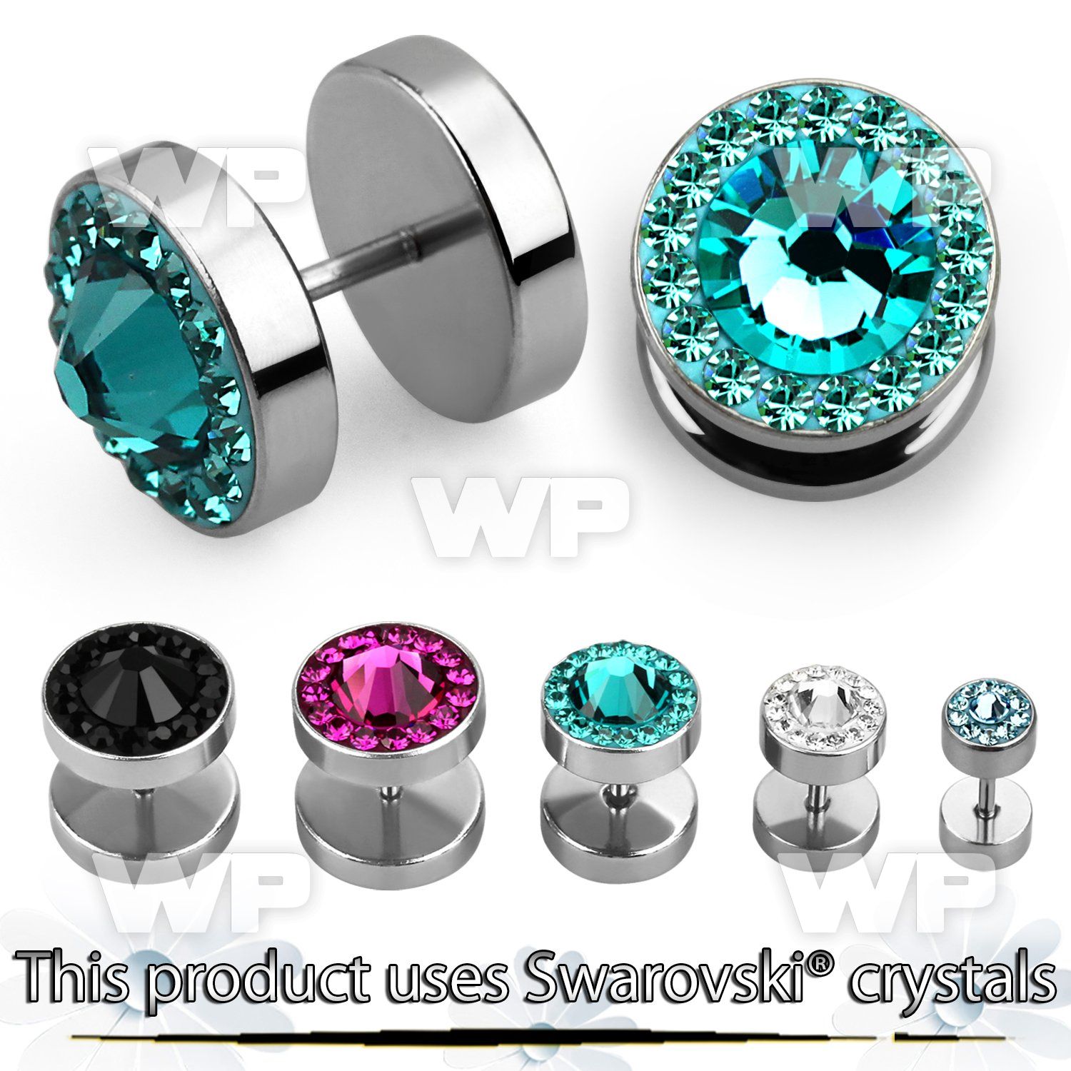 8mi6 steel fake cheater plug big ferido glued swarovski crysta ear lobe piercing