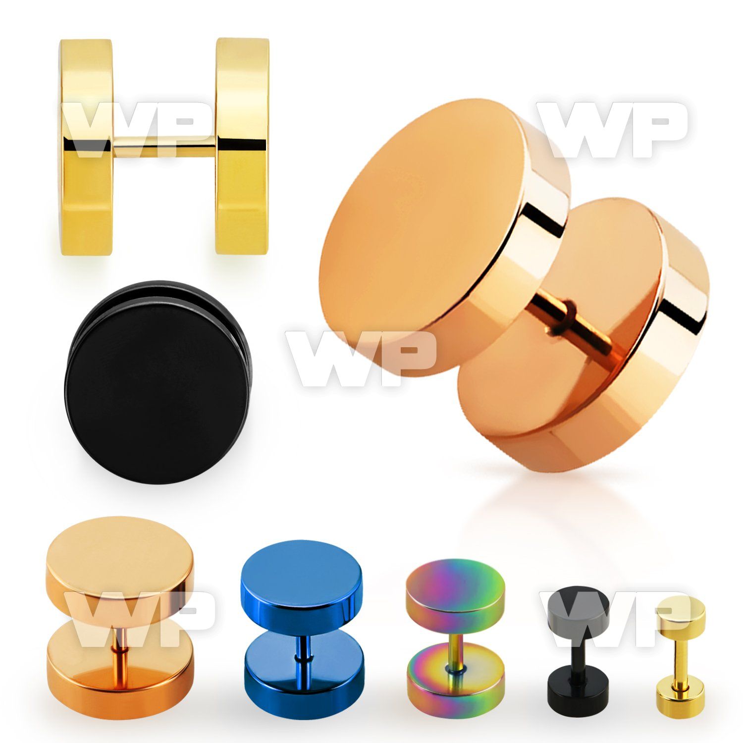 8mra1 ion plated steel fake plug in gold black out o ring belly piercing