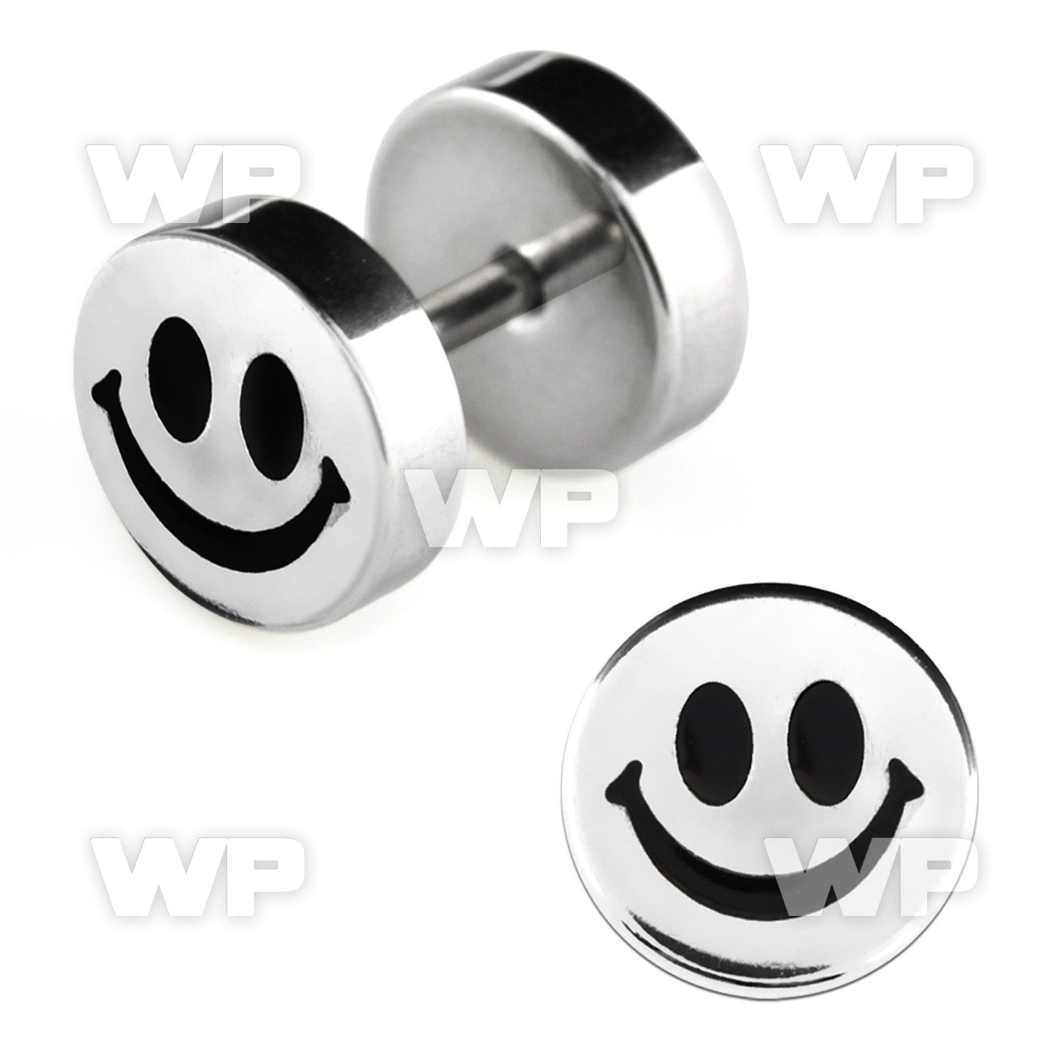8ms steel fake plug laser edged smiley logo on one of the sid belly piercing
