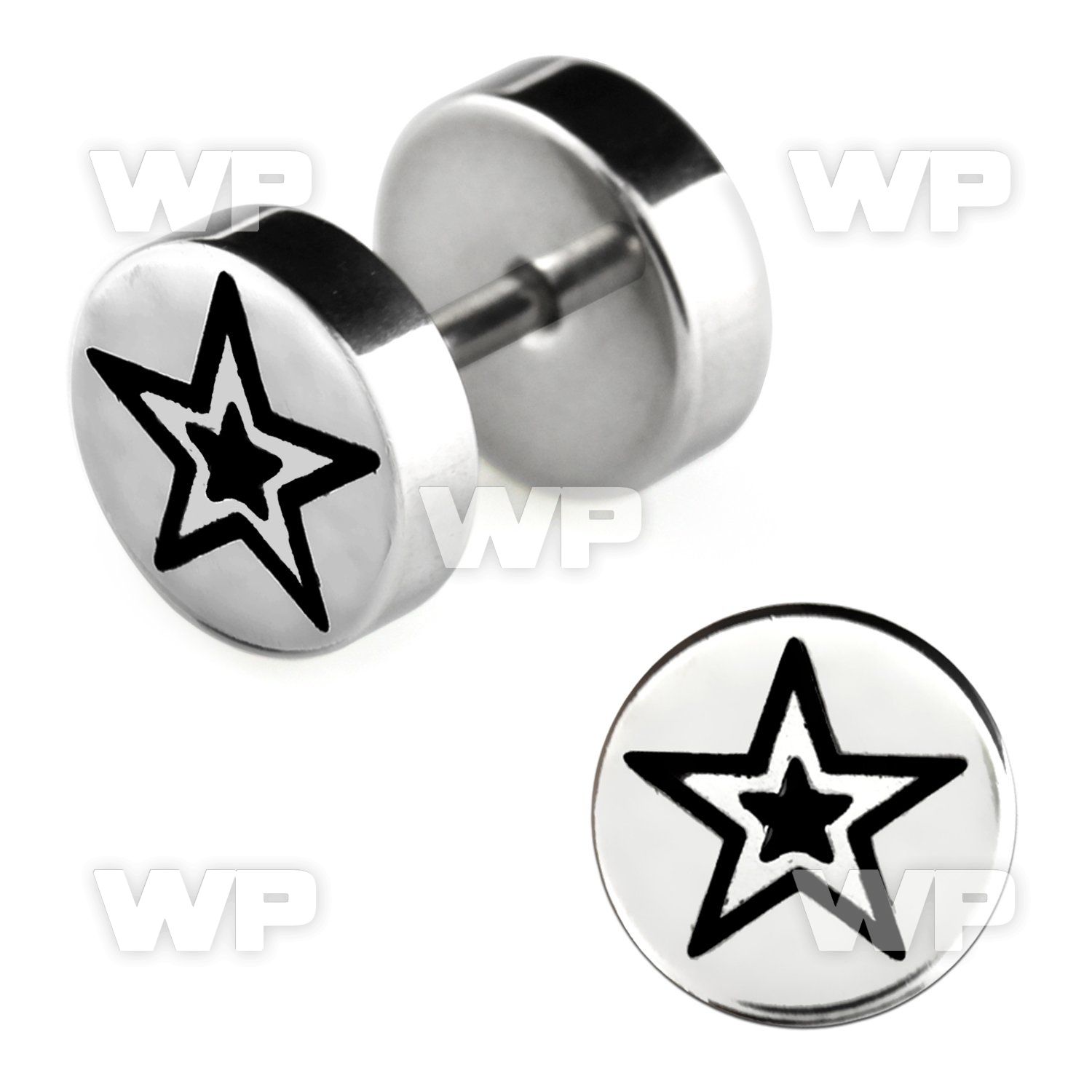 8mt steel fake cheater plug laser edged star logo on one of ear lobe piercing