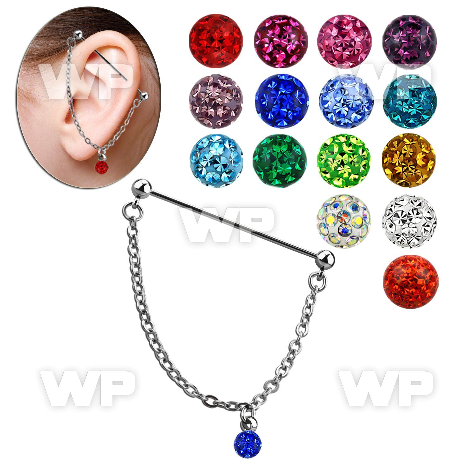 8u131e surgical steel industrial barbell 14g 1 6mm 5mm balls 