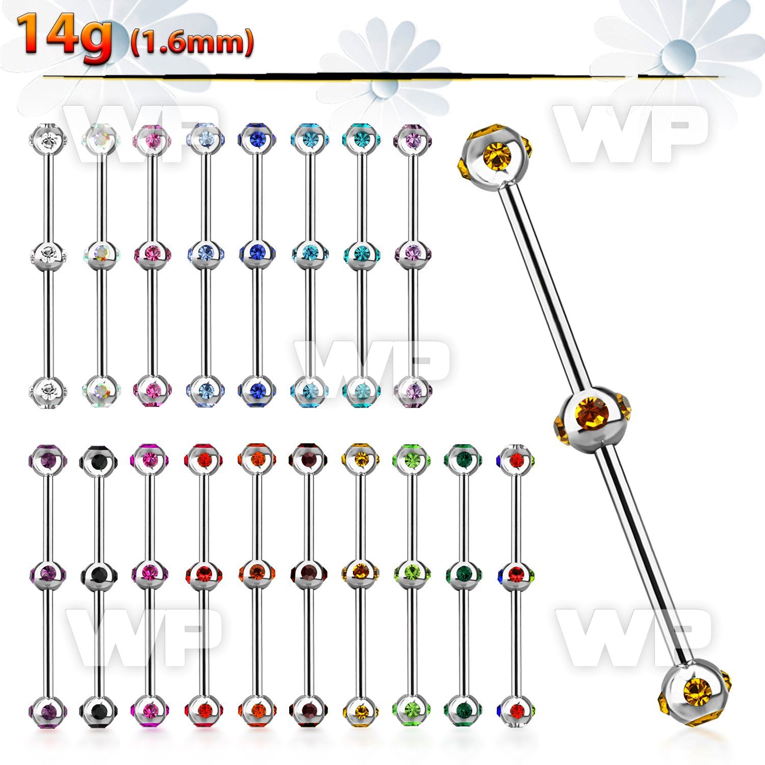 8u13xel 316l steel industrial barbell 14g 1 6mm 5 multi jewel 
