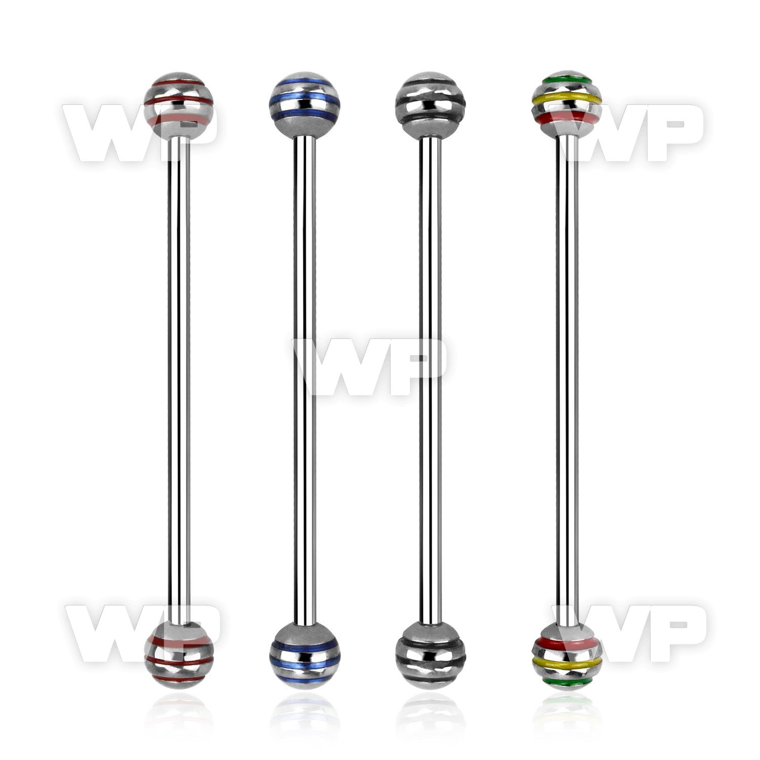 8u14ns surgical steel industrial barbell 1 6mm 5mm color stripe 