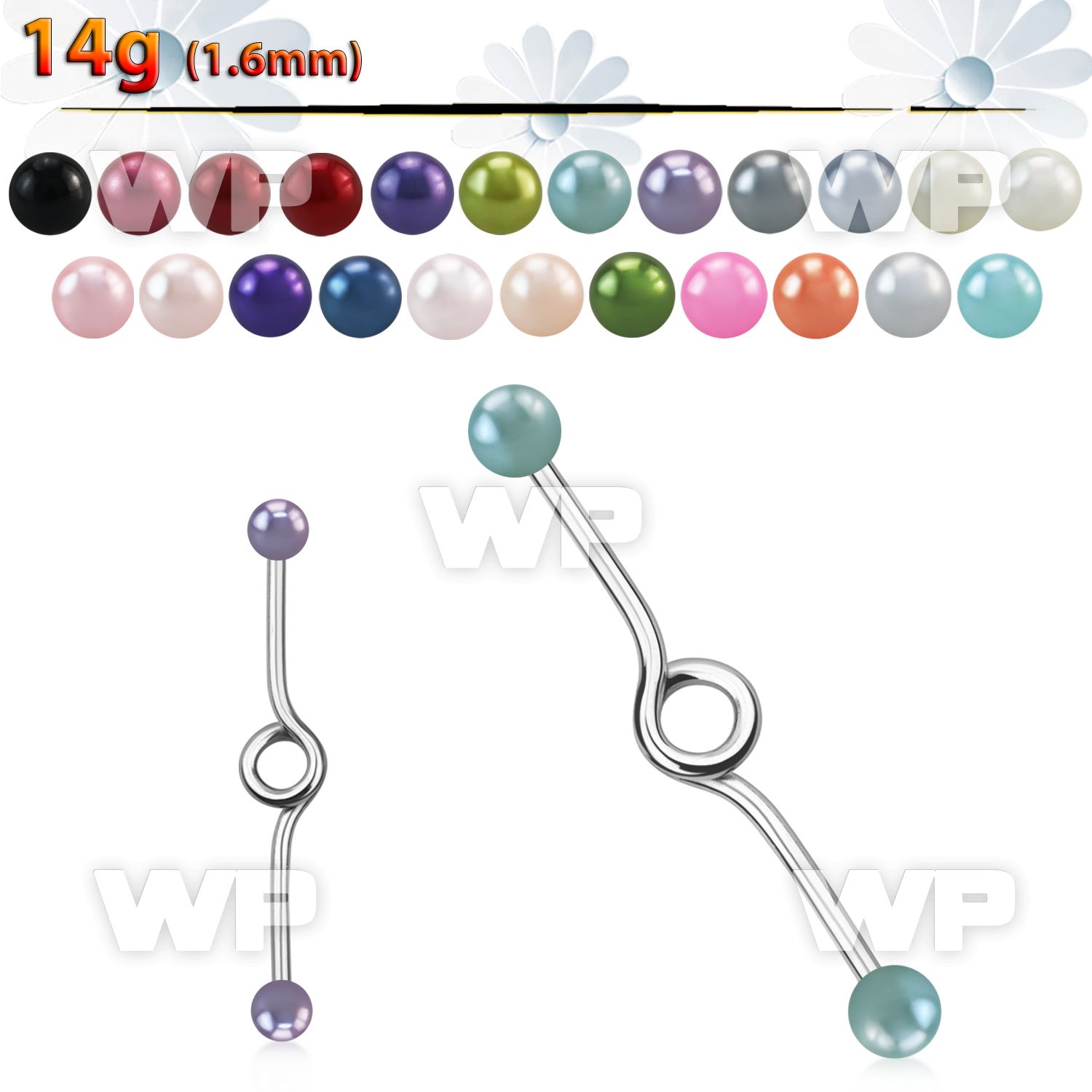 8u4mas 316l steel industrial loop barbell 1 6mm 5mm faux pearl 