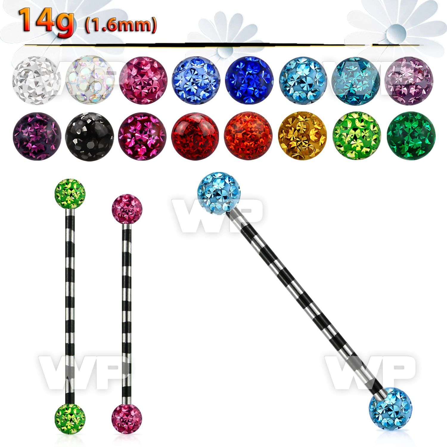 8urads zebra striped ion plated industrial barbell 1 6mm 5mm 