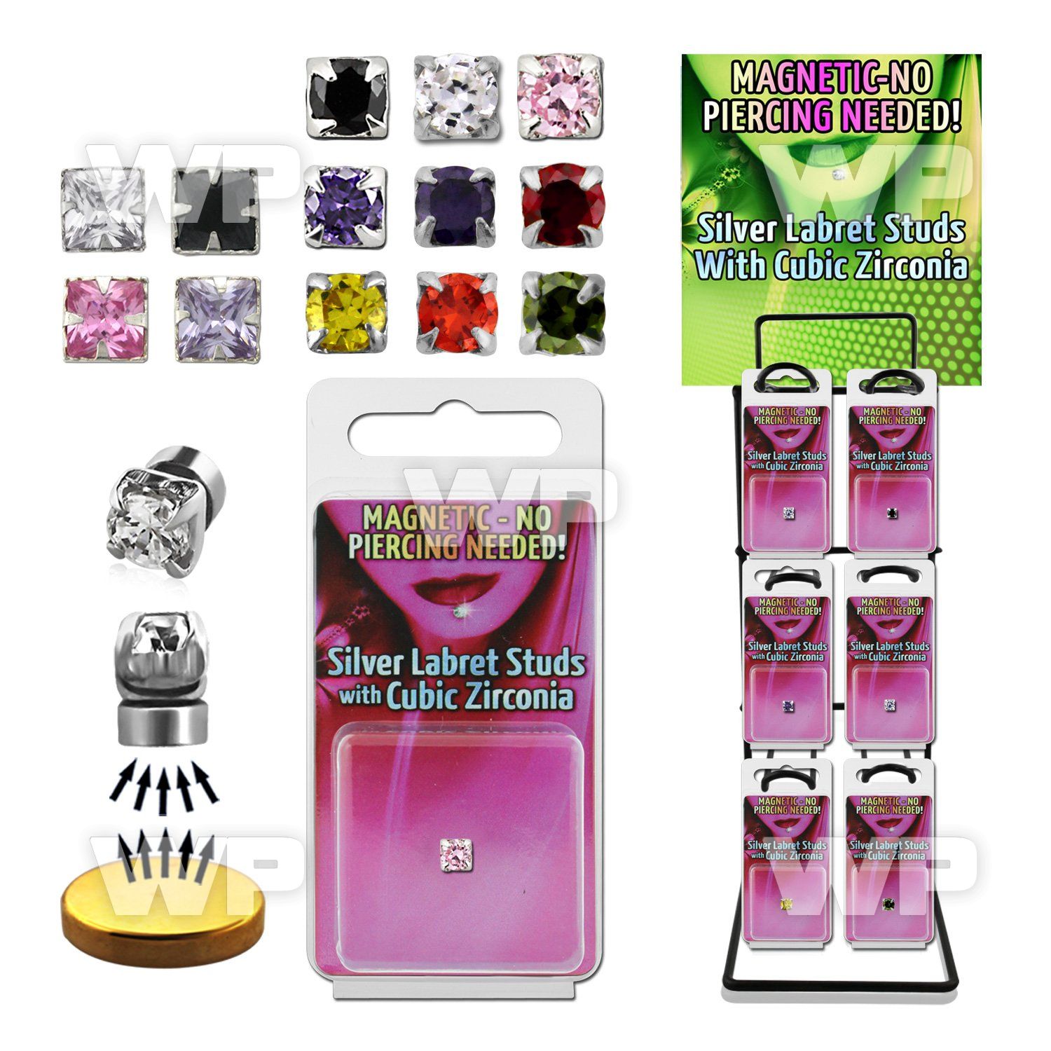 a2m2jg rack w assorted magnetic silver labret stud studs round belly piercing