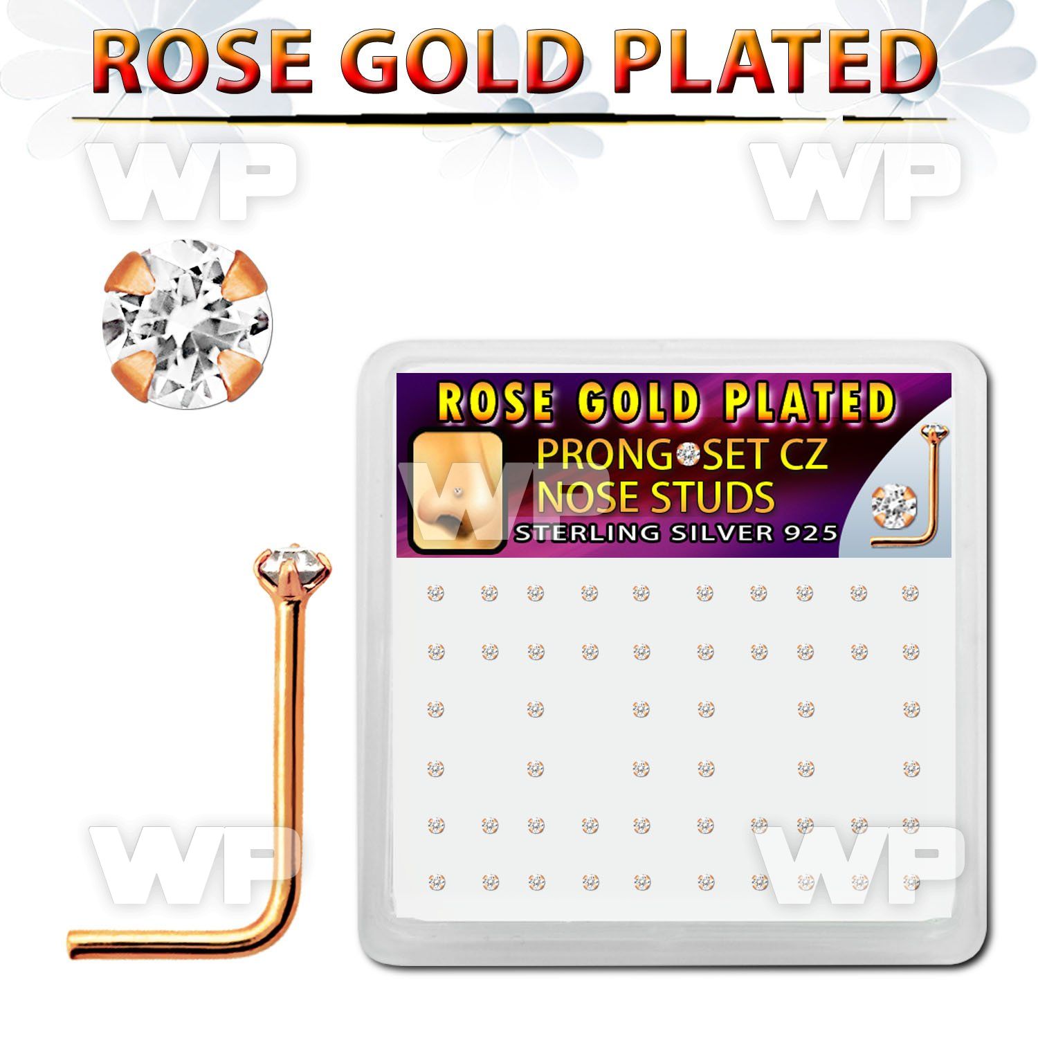 a33gekf6 box with of silver 925 l shaped nose studs rose gold plat nose piercing