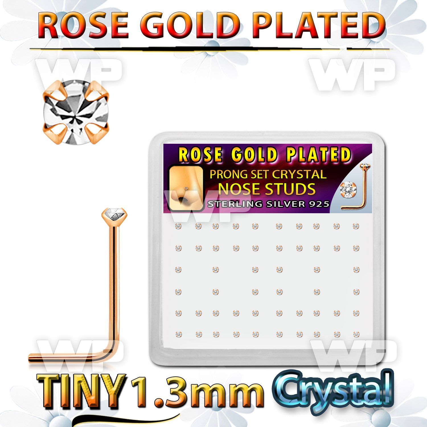 a33myf6 box with of silver 925 l shaped nose studs rose gold plat nose piercing