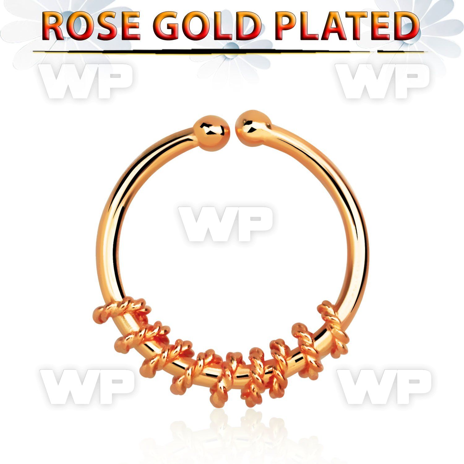 a33wmek7 silver fake septum ring w real rose gold plating w a rope septum piercing