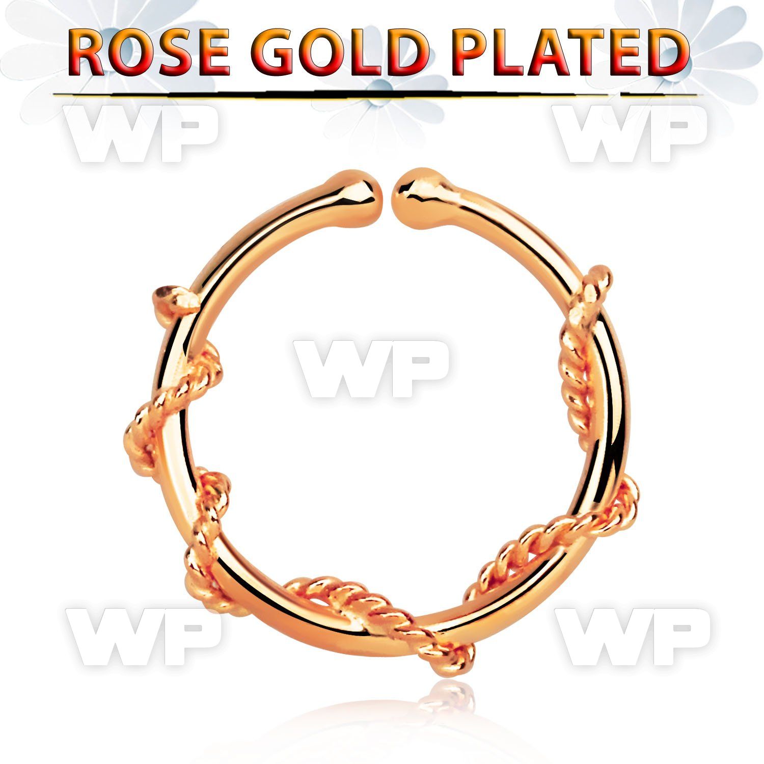 a33wmekc silver fake septum ring w real rose gold plating w a thin septum piercing