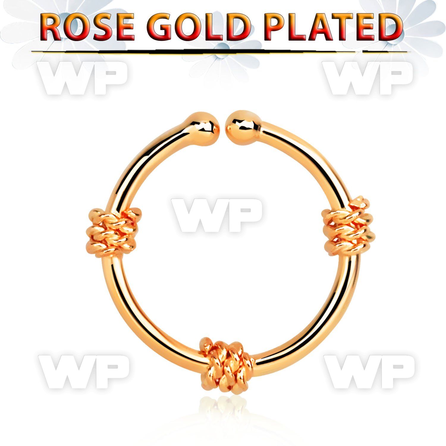 a33wmeki silver fake septum ring w real rose gold plating w three septum piercing