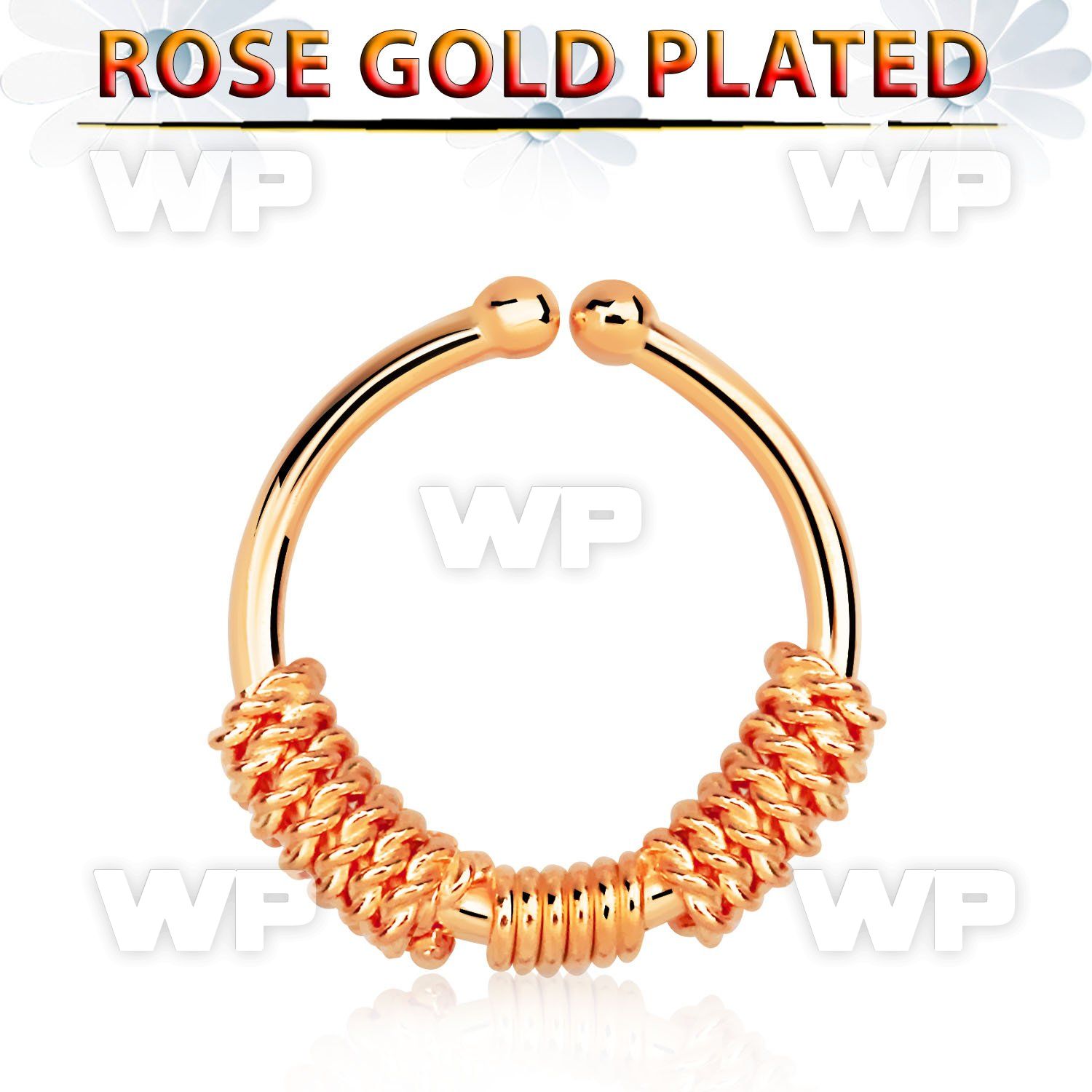 a33wmekw silver fake septum ring w real rose gold plating w three septum piercing