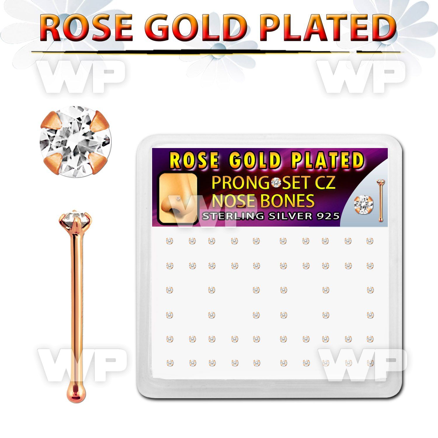 a34gekf6 box with of silver 925 nose bone rose gold plated tiny nose piercing