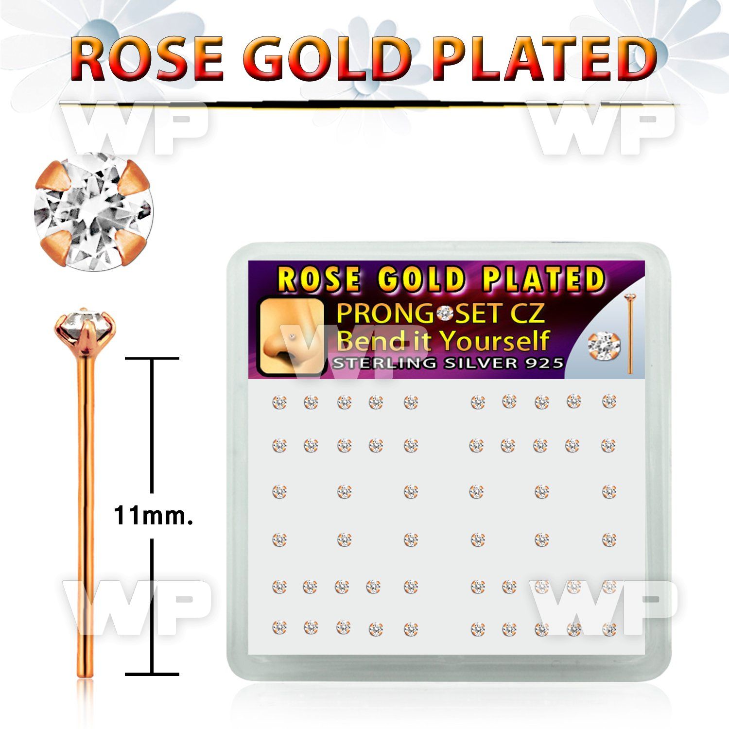 a3ngkf6 box with of silver 925 bend it nose studs 0 6mm rose nose piercing